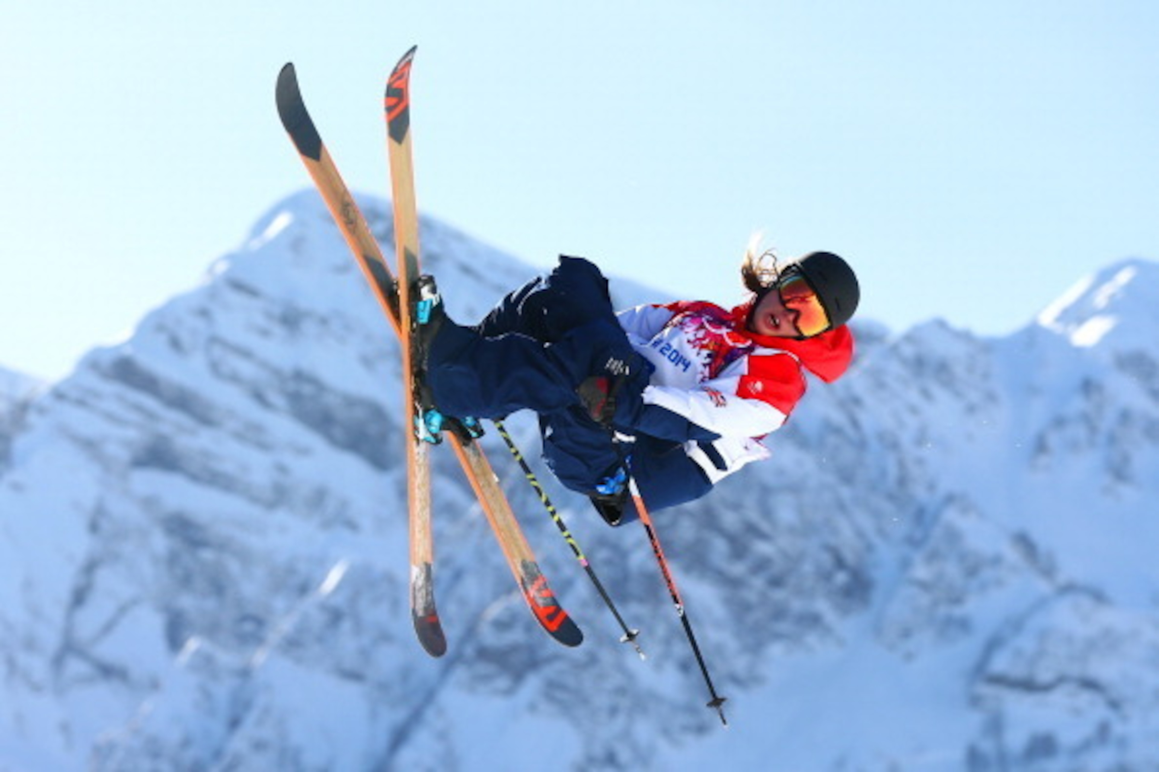 SOCHI, RUSSIA - FEBRUARY 07:  James Woods of Great Britain practices during a Ski Slopestyle official training session ahead of the the Sochi 2014 Winter Olympics at Rosa Khutor Extreme Park on February 7, 2014 in Sochi, Russia.  (Photo by Cameron Spencer