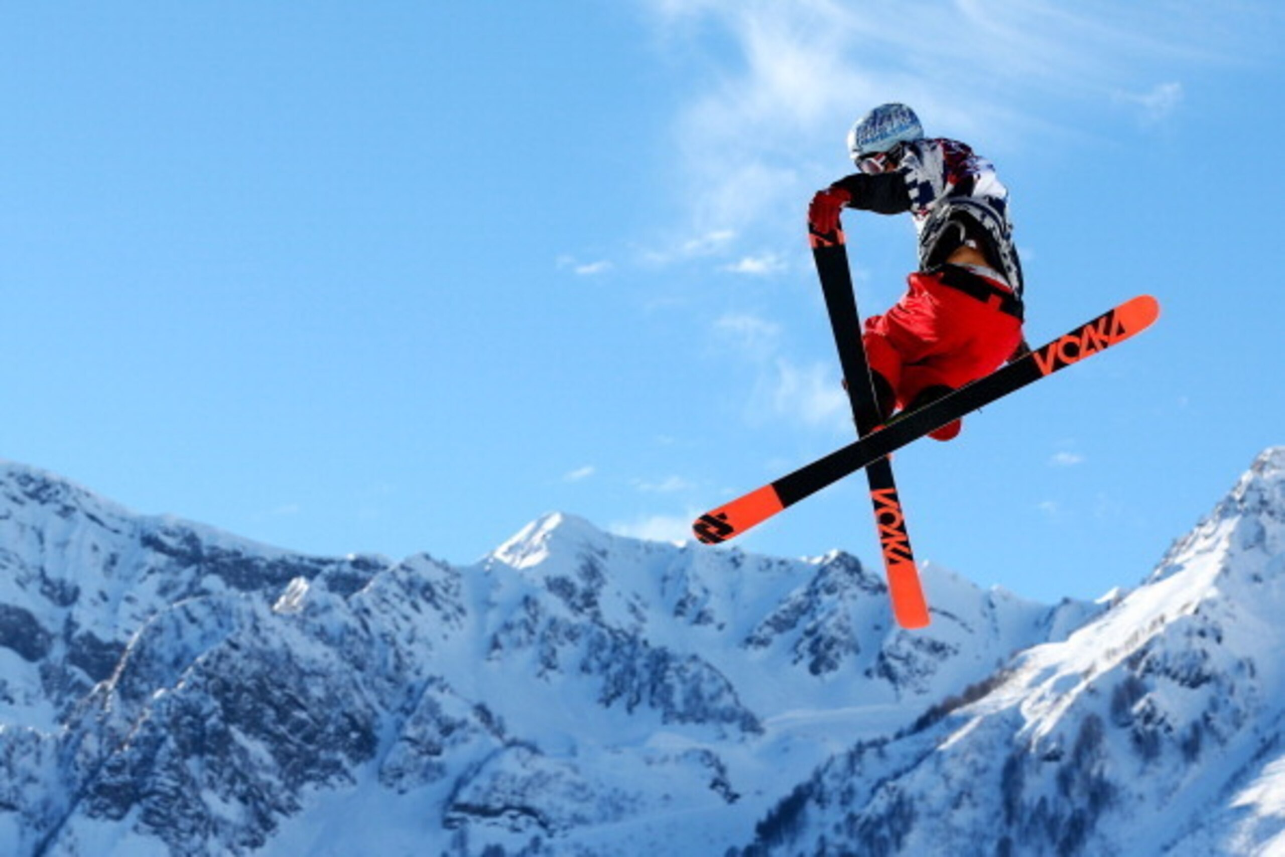 SOCHI, RUSSIA - FEBRUARY 13:  Nicholas Goepper of the United States competes in the Freestyle Skiing Men's Ski Slopestyle Qualification during day six of the Sochi 2014 Winter Olympics at Rosa Khutor Extreme Park on February 13, 2014 in Sochi, Russia.  (P
