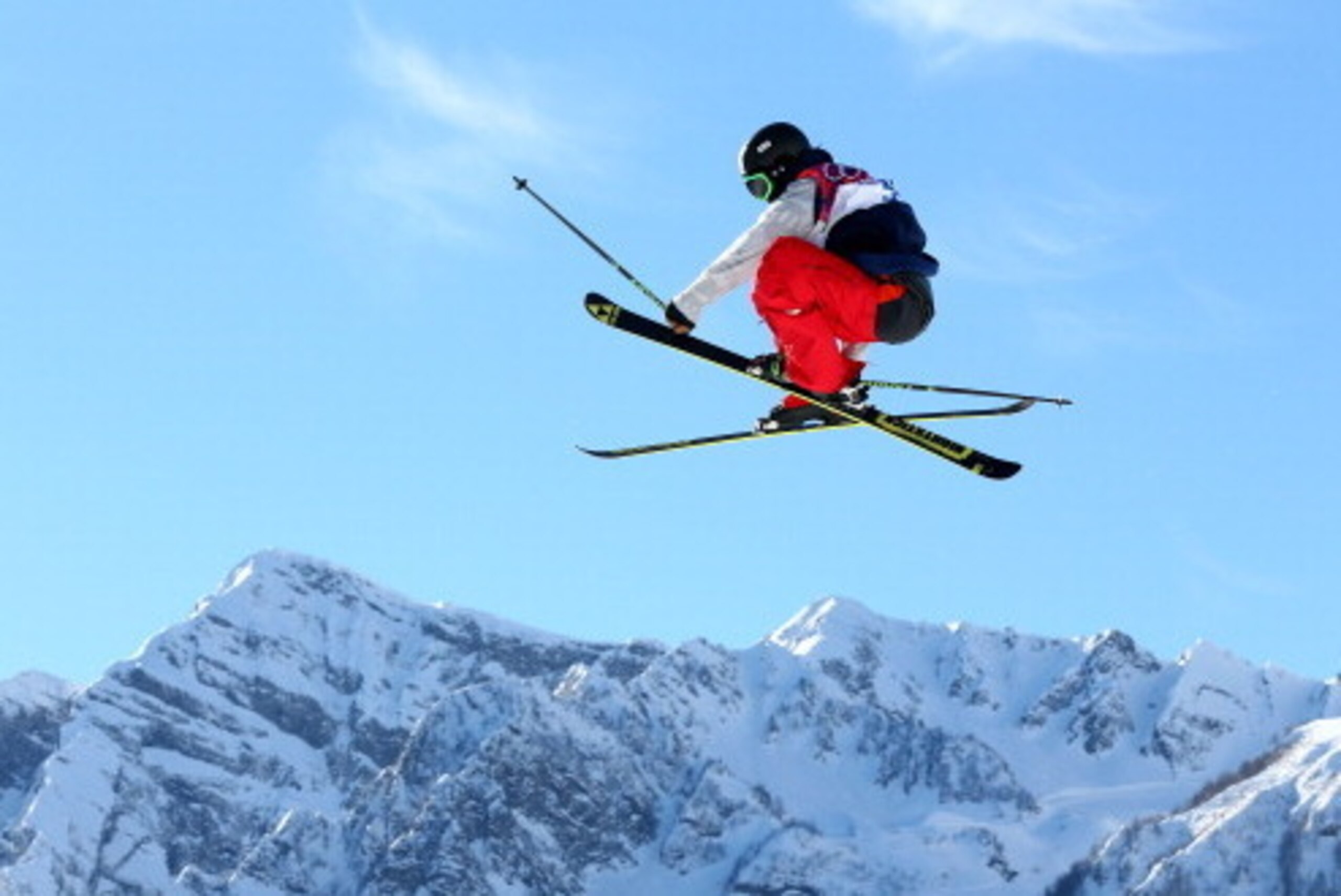 SOCHI, RUSSIA - FEBRUARY 13:  Joss Christensen of the United States competes in the Freestyle Skiing Men's Ski Slopestyle Qualification during day six of the Sochi 2014 Winter Olympics at Rosa Khutor Extreme Park on February 13, 2014 in Sochi, Russia.  (P