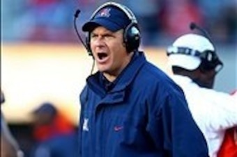 Nov 23, 2013; Tucson, AZ, USA; Arizona Wildcats head coach Rich Rodriguez reacts against the Oregon Ducks at Arizona Stadium. Arizona defeated Oregon 42-16. Mandatory Credit: Mark J. Rebilas-USA TODAY Sports