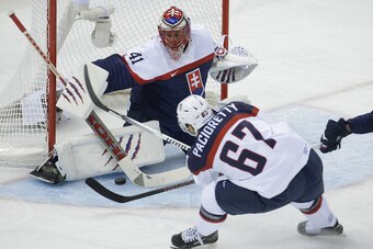 The U.S. scored six consecutive second-period goals against Slovakia.