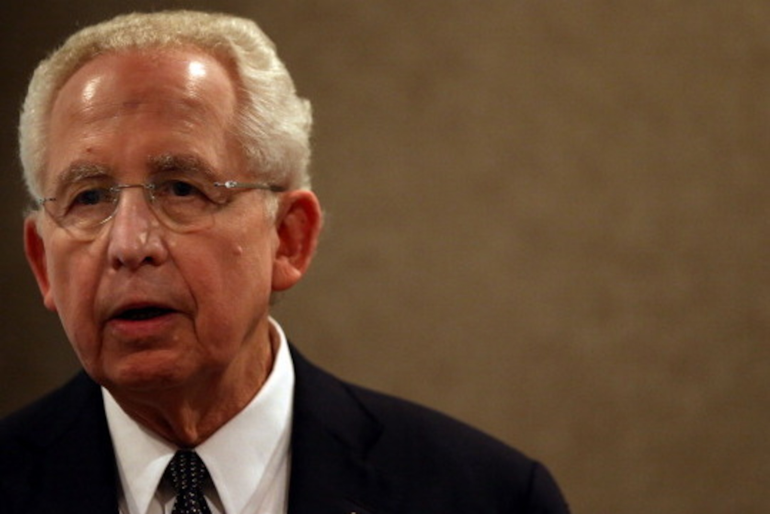 COLLEGE STATION, TX - SEPTEMBER 08:  SEC commissioner Mike Slive talks with the media before a game between the Florida Gators and the Texas A&M Aggies at Kyle Field on September 8, 2012 in College Station, Texas.  (Photo by Ronald Martinez/Getty Images)