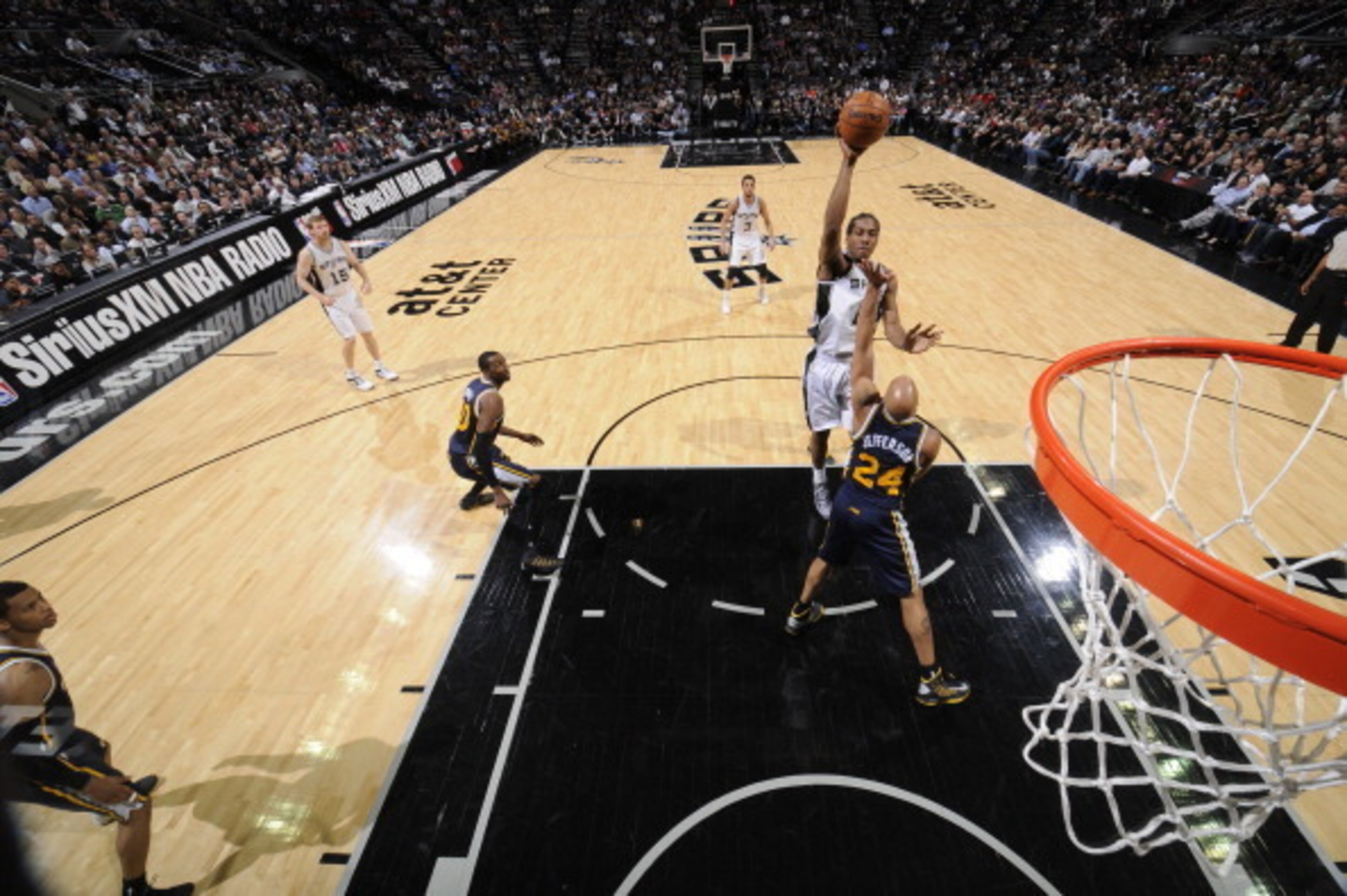 SAN ANTONIO, TX - January 15: Kawhi Leonard #2 of the San Antonio Spurs shoots against the Utah Jazz at the AT&T Center on January 15, 2014 in San Antonio, Texas. NOTE TO USER: User expressly acknowledges and agrees that, by downloading and or using this SAN ANTONIO, TX - January 15: Kawhi Leonard #2 of the San Antonio Spurs shoots against the Utah Jazz at the AT&T Center on January 15, 2014 in San Antonio, Texas. NOTE TO USER: User expressly acknowledges and agrees that, by downloading and or using this