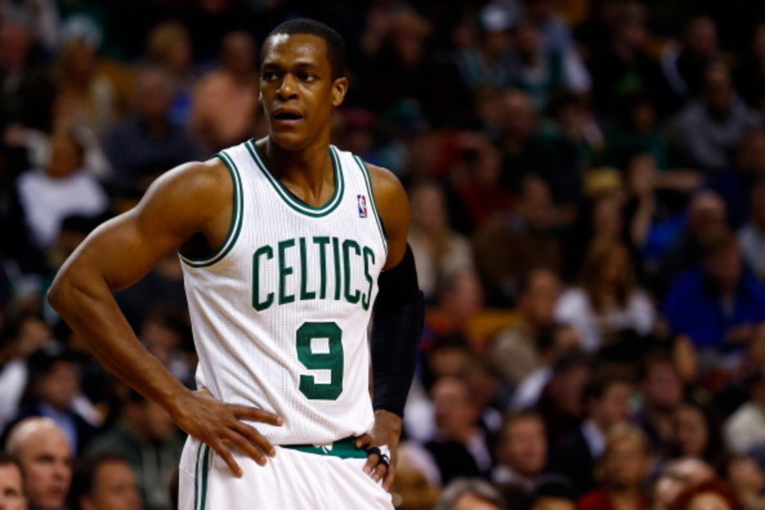 BOSTON, MA - JANUARY 24: Rajon Rondo #9 of the Boston Celtics looks on during a game against the Oklahoma City Thunder at the TD Garden on January 24, 2014 in Boston, Massachusetts. NOTE TO USER: User expressly acknowledges and agrees that, by downloadin BOSTON, MA - JANUARY 24: Rajon Rondo #9 of the Boston Celtics looks on during a game against the Oklahoma City Thunder at the TD Garden on January 24, 2014 in Boston, Massachusetts. NOTE TO USER: User expressly acknowledges and agrees that, by downloadin