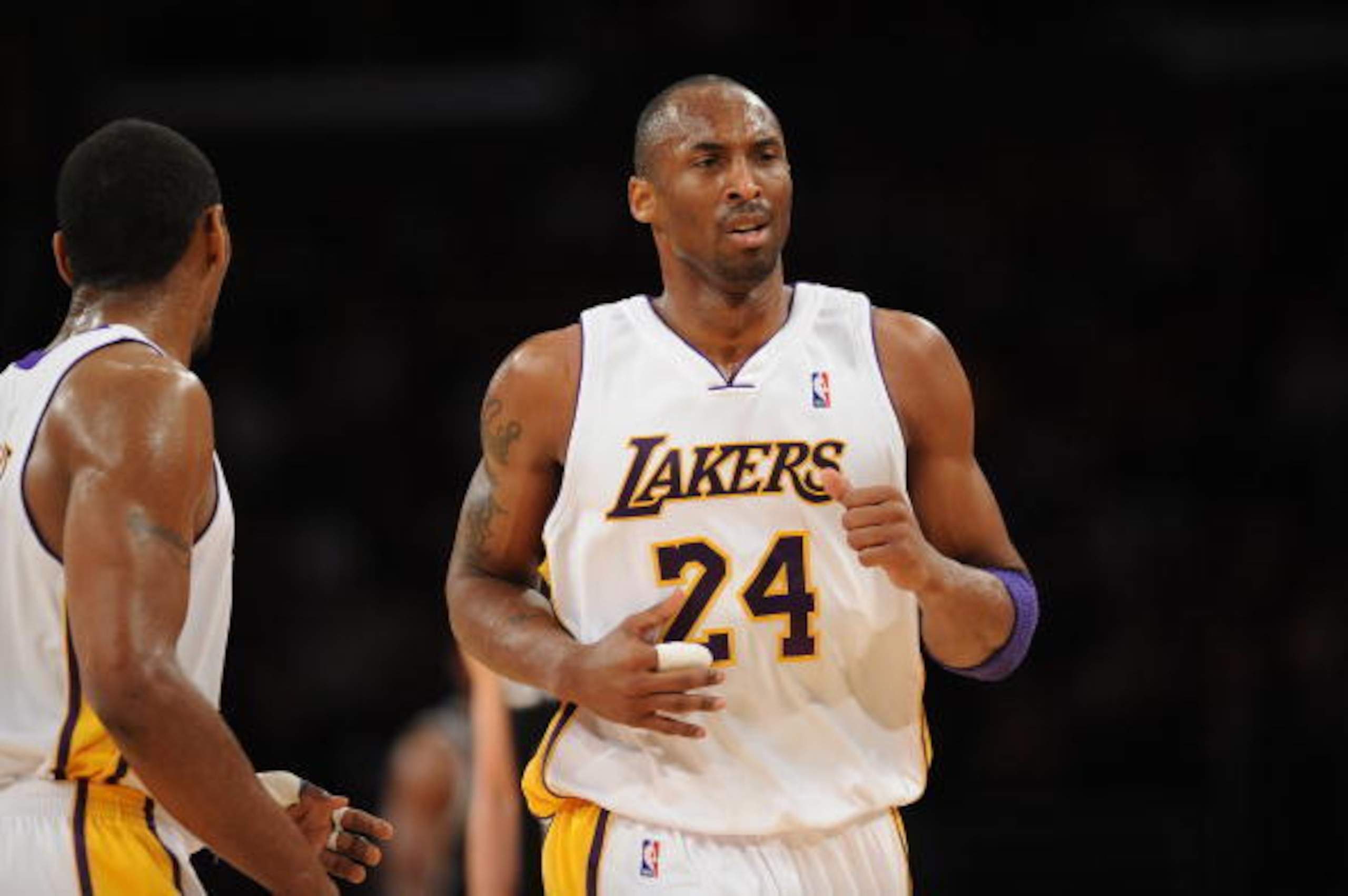 LOS ANGELES - APRIL 4:  Kobe Bryant #24 of the Los Angeles Lakers runs down the court during the game against the San Antonio Spurs at Staples Center on April 4, 2010 in Los Angeles, California. The Spurs won 100-81. NOTE TO USER: User expressly acknowled
