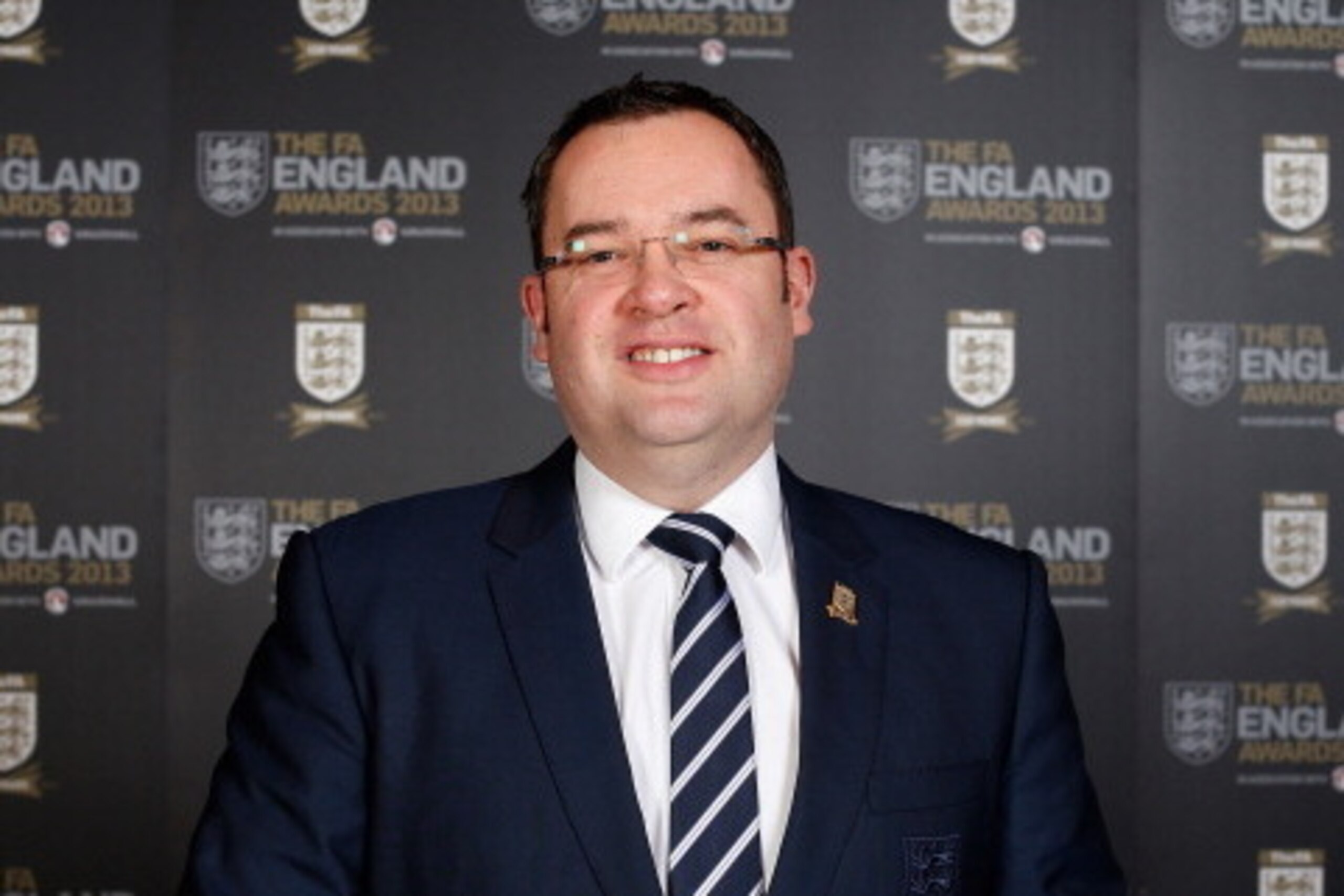BURTON-UPON-TRENT, ENGLAND - FEBRUARY 03:  In this handout image provided by The FA, Alex Horne, General Secretary of The FA poses during the FA England Awards 2013 at St. George's Park on February 3, 2013 in Burton-upon-Trent, England.  (Photo by The FA/