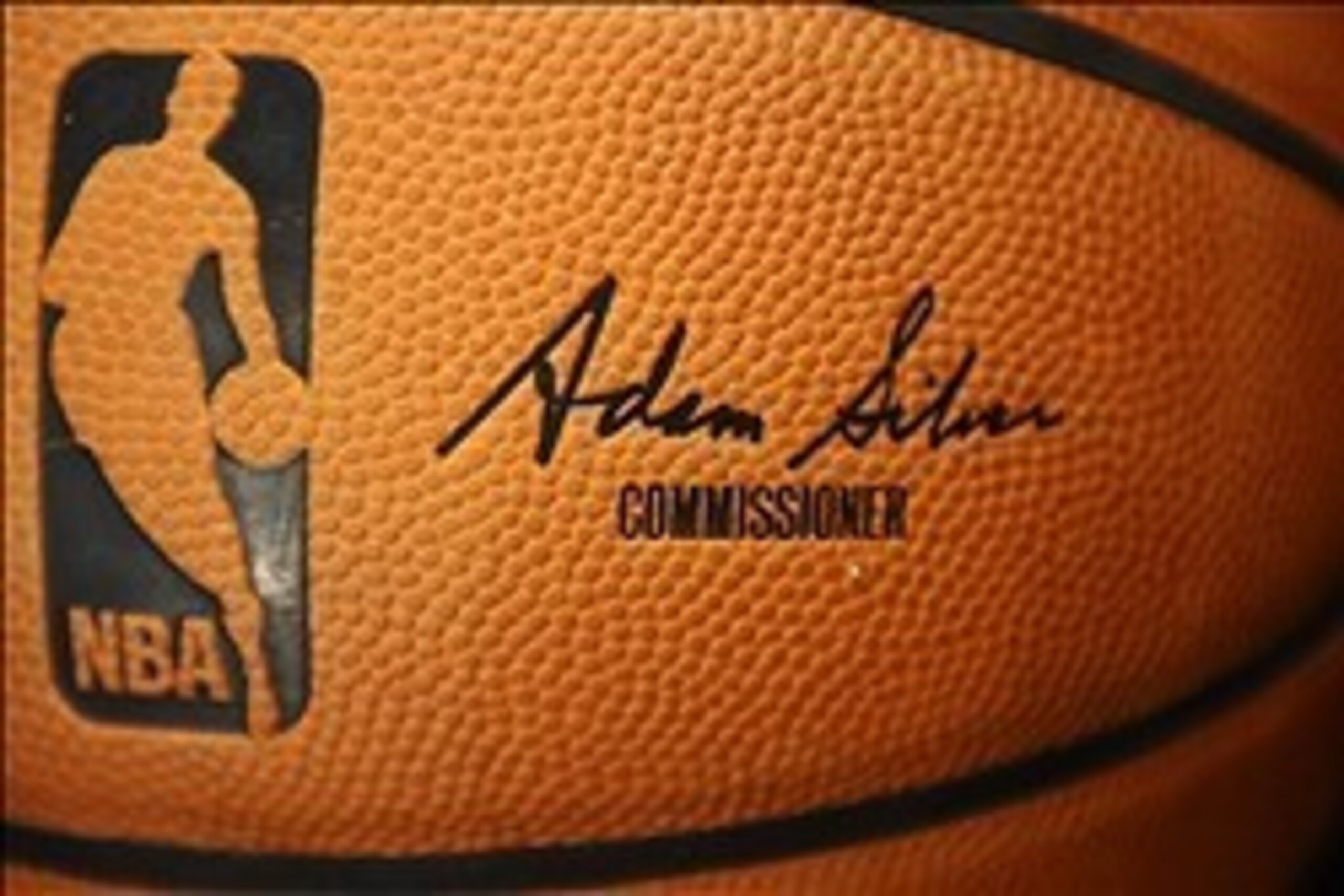 Feb 6, 2014; Brooklyn, NY, USA; A view of an official NBA game ball with the signature of new NBA Commissioner Adam Silver at Barclays Center before the game between San Antonio Spurs and the Brooklyn Nets. Mandatory Credit: Joe Camporeale-USA TODAY Sport