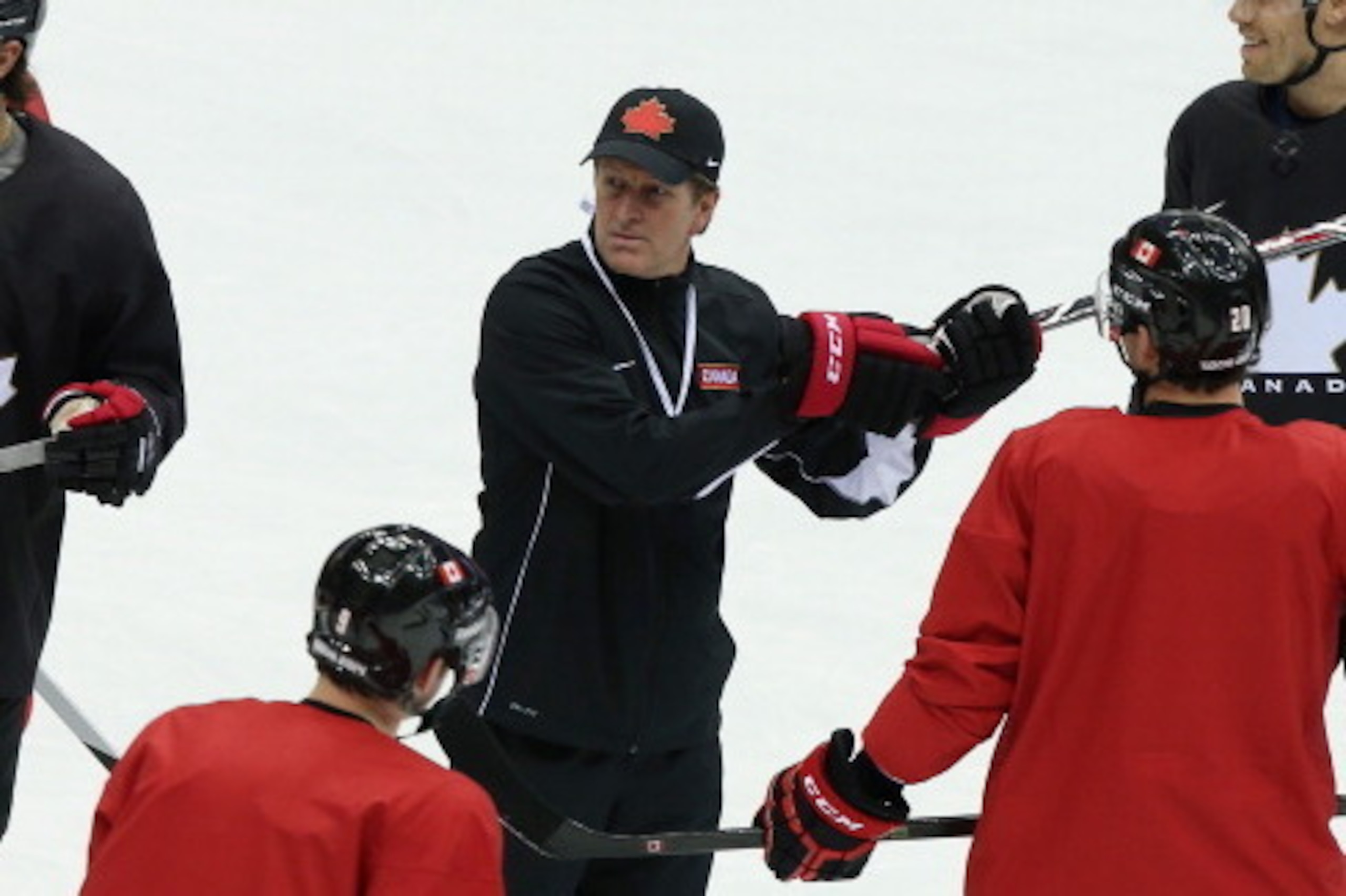 SOCHI, RUSSIA - FEBRUARY 10:  Head coach Mike Babcock conducts Team Canada practice on day three of the Sochi 2014 Winter Olympics at Bolshoy Arena on February 10, 2014 in Sochi, Russia.  (Photo by Bruce Bennett/Getty Images)