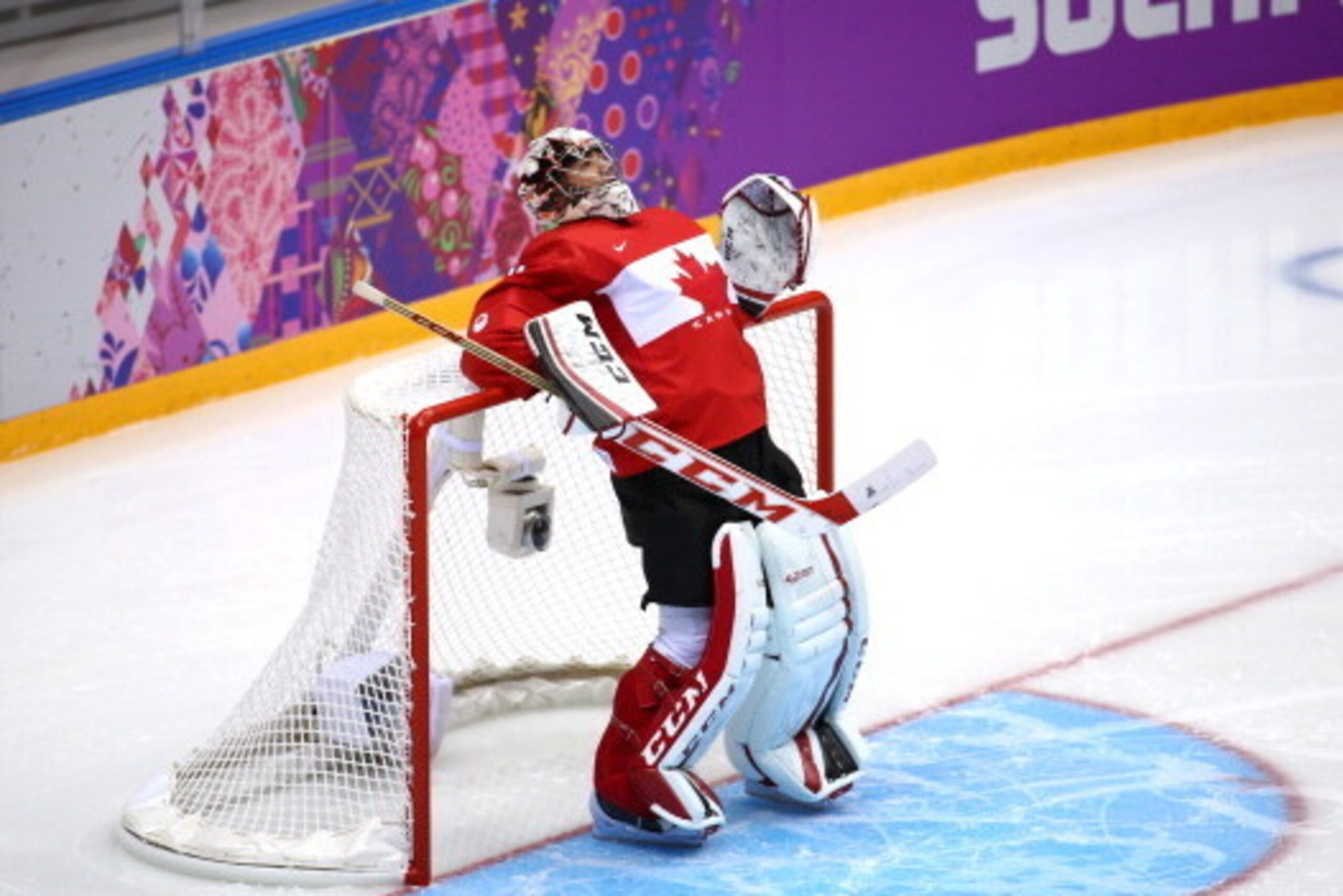 SOCHI, RUSSIA - FEBRUARY 13:  Carey Price #31 of Canada leans on the net prior to the start of the Men's Ice Hockey Preliminary Round Group B game against Norway on day six of the Sochi 2014 Winter Olympics at Bolshoy Ice Dome on February 13, 2014 in Soch