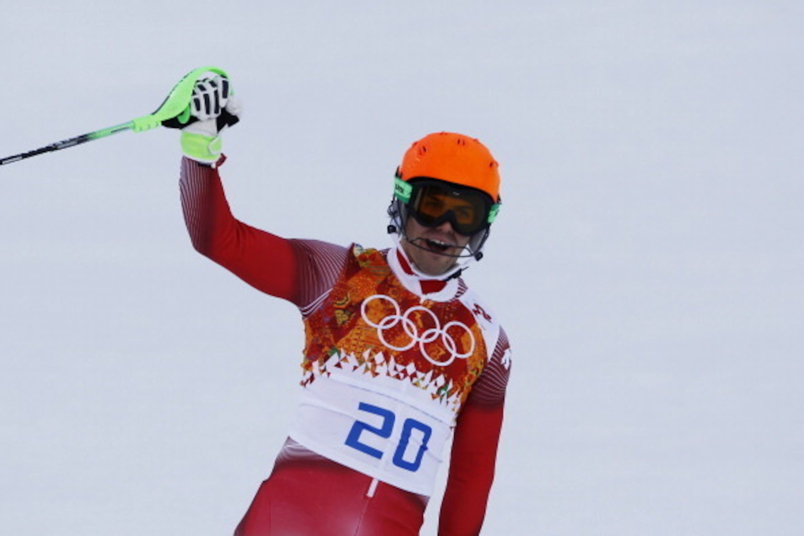 SOCHI, RUSSIA - FEBRUARY 14: (FRANCE OUT) Sandro Viletta of Switzerland wins the gold medal during the Alpine Skiing Men's Super Combined at the Sochi 2014 Winter Olympic Games at Rosa Khutor Alpine Centre on February 14, 2014 in Sochi, Russia. (Photo by 