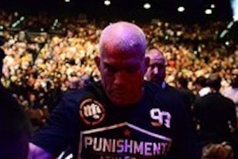 Jul. 7, 2012; Las Vegas, NV, USA; UFC fighter Tito Ortiz reacts as he leaves the octagon following his loss to Forrest Griffin (not pictured) during a light heavyweight bout in UFC 148 at the MGM Grand Garden Arena. Ortiz announced his retirement followin
