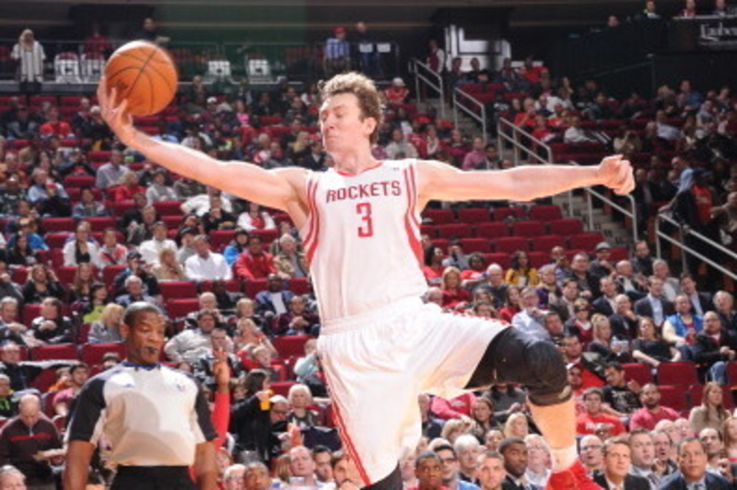 HOUSTON, TX - FEBRUARY 12: Omer Asik #3 of the Houston Rockets grabs a rebound against the Washington Wizards on February 12, 2014 at the Toyota Center in Houston, Texas. NOTE TO USER: User expressly acknowledges and agrees that, by downloading and or usi