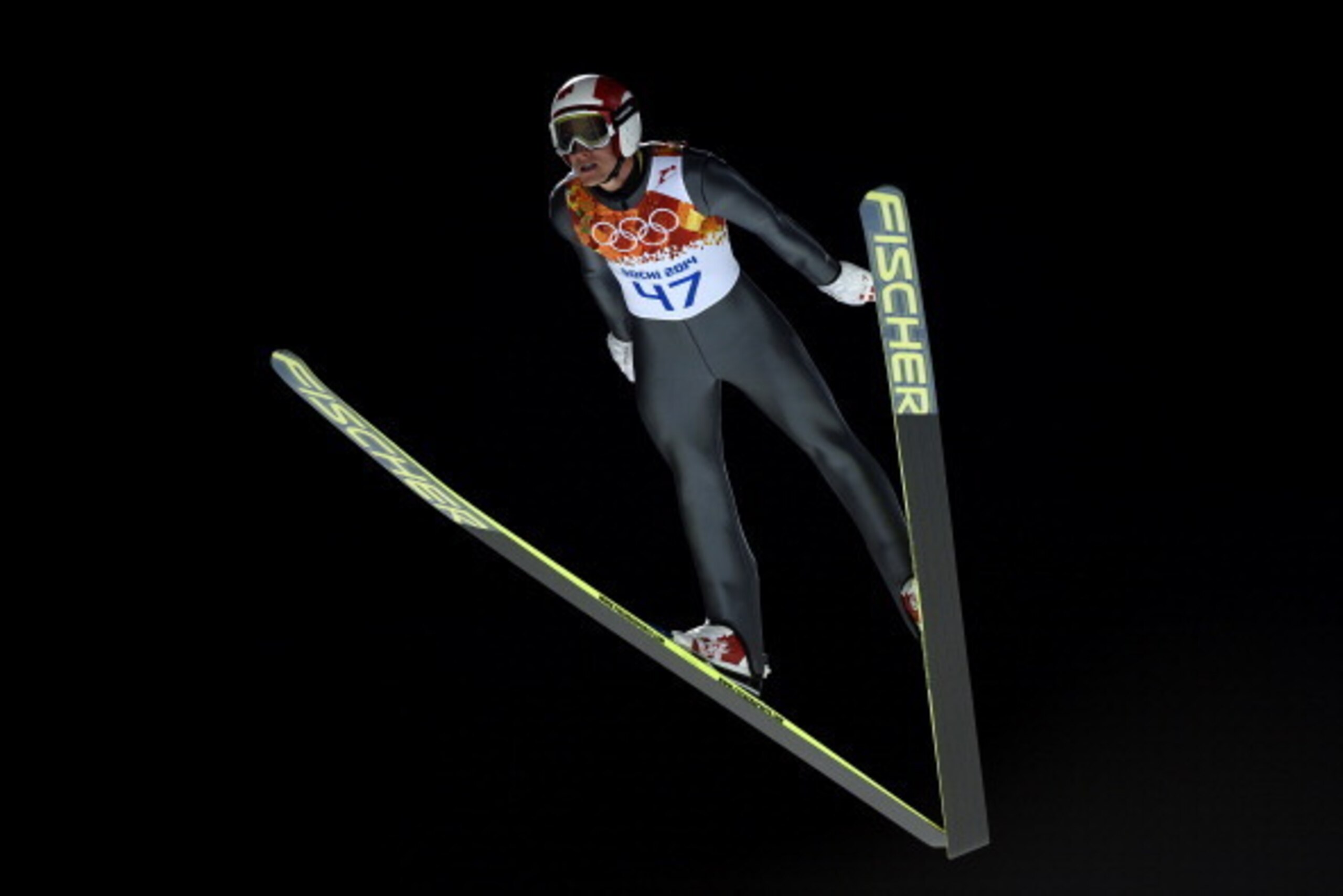 SOCHI, RUSSIA - FEBRUARY 15: Gregor Schlierenzauer of Austria jumps during the Men's Large Hill Individual 1st Round on day 8 of the Sochi 2014 Winter Olympics at the RusSki Gorki Ski Jumping Center on February 15, 2014 in Sochi, Russia.  (Photo by Lars B