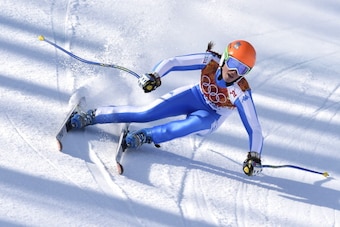 SOCHI, RUSSIA - FEBRUARY 15: (FRANCE OUT) Nadia Fanchini of Italy competes during the Alpine Skiing Women's Super-G at the Sochi 2014 Winter Olympic Games at Rosa Khutor Alpine Centre on February 15, 2014 in Sochi, Russia. (Photo by Alain Grosclaude/Agenc