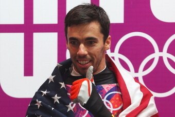 SOCHI, RUSSIA - FEBRUARY 15:  Bronze medalist Matthew Antoine of the United States celebrates after the Men's Skeleton on Day 8 of the Sochi 2014 Winter Olympics at Sliding Center Sanki on February 15, 2014 in Sochi, Russia.  (Photo by Mike Ehrmann/Getty 