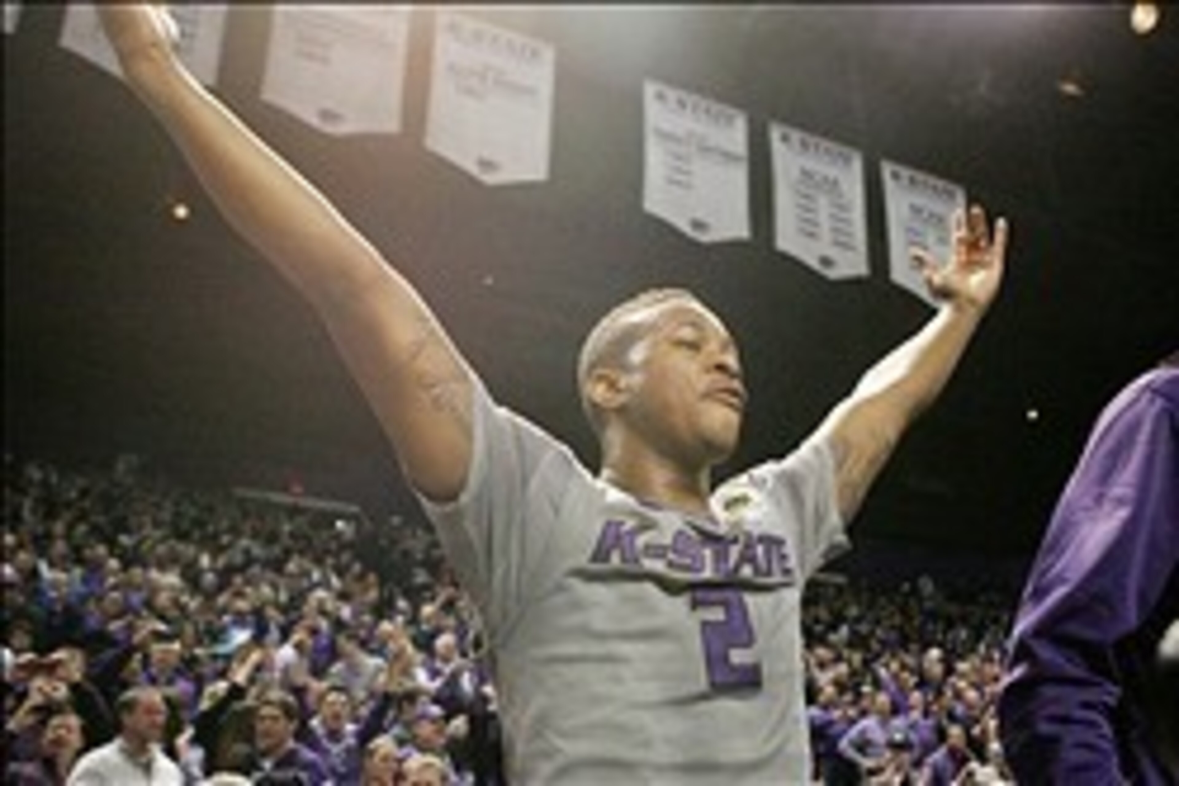 Feb 10, 2014; Manhattan, KS, USA; Kansas State Wildcats guard Marcus Foster (2) celebrates an 85-82 overtime win against the Kansas Jayhawks at Fred Bramlage Coliseum. Mandatory Credit: Scott Sewell-USA TODAY Sports Feb 10, 2014; Manhattan, KS, USA; Kansas State Wildcats guard Marcus Foster (2) celebrates an 85-82 overtime win against the Kansas Jayhawks at Fred Bramlage Coliseum. Mandatory Credit: Scott Sewell-USA TODAY Sports