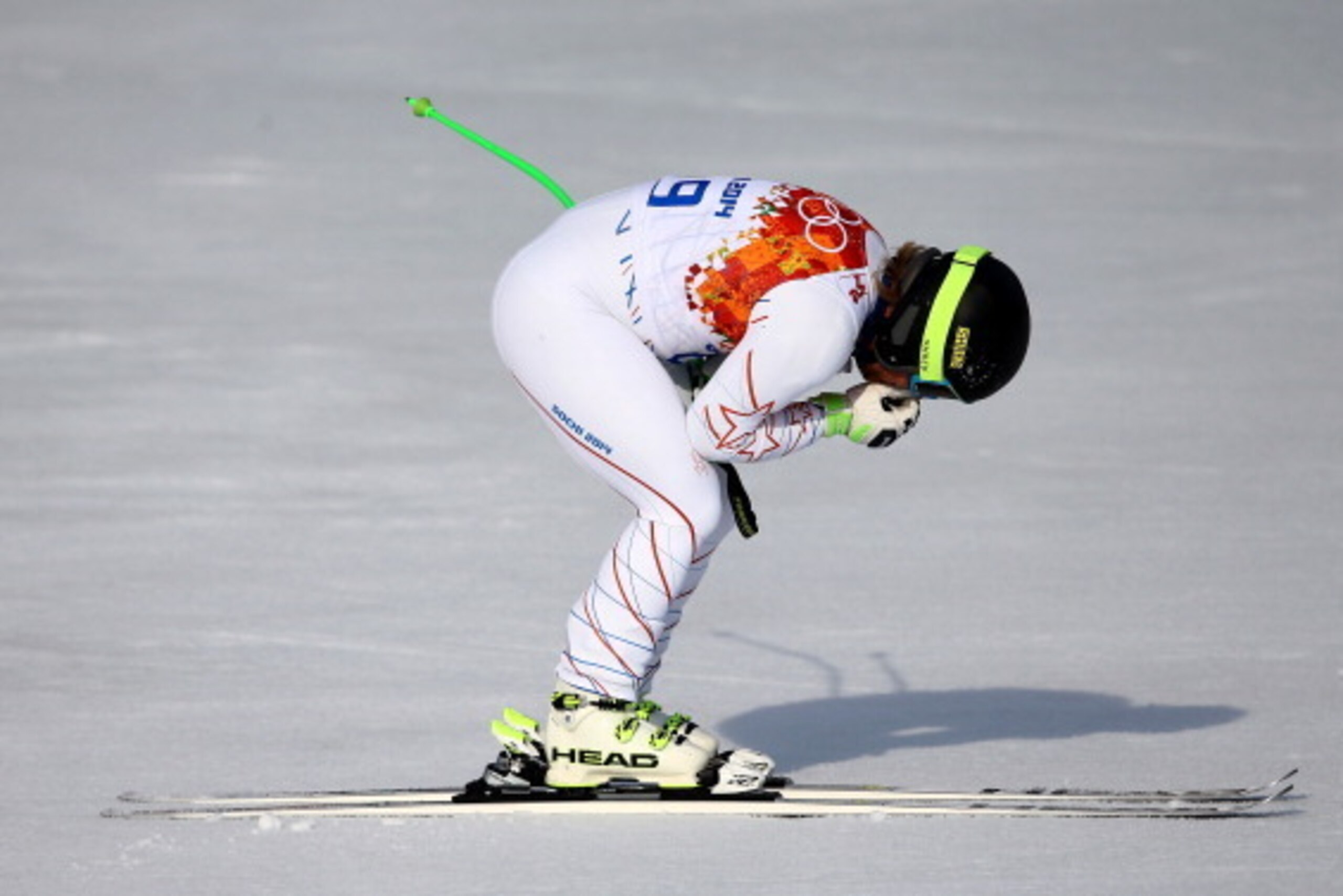SOCHI, RUSSIA - FEBRUARY 16:  Andrew Weibrecht of the United States reacts after a run during the Alpine Skiing Men's Super-G on day 9 of the Sochi 2014 Winter Olympics at Rosa Khutor Alpine Center on February 16, 2014 in Sochi, Russia.  (Photo by Doug Pe