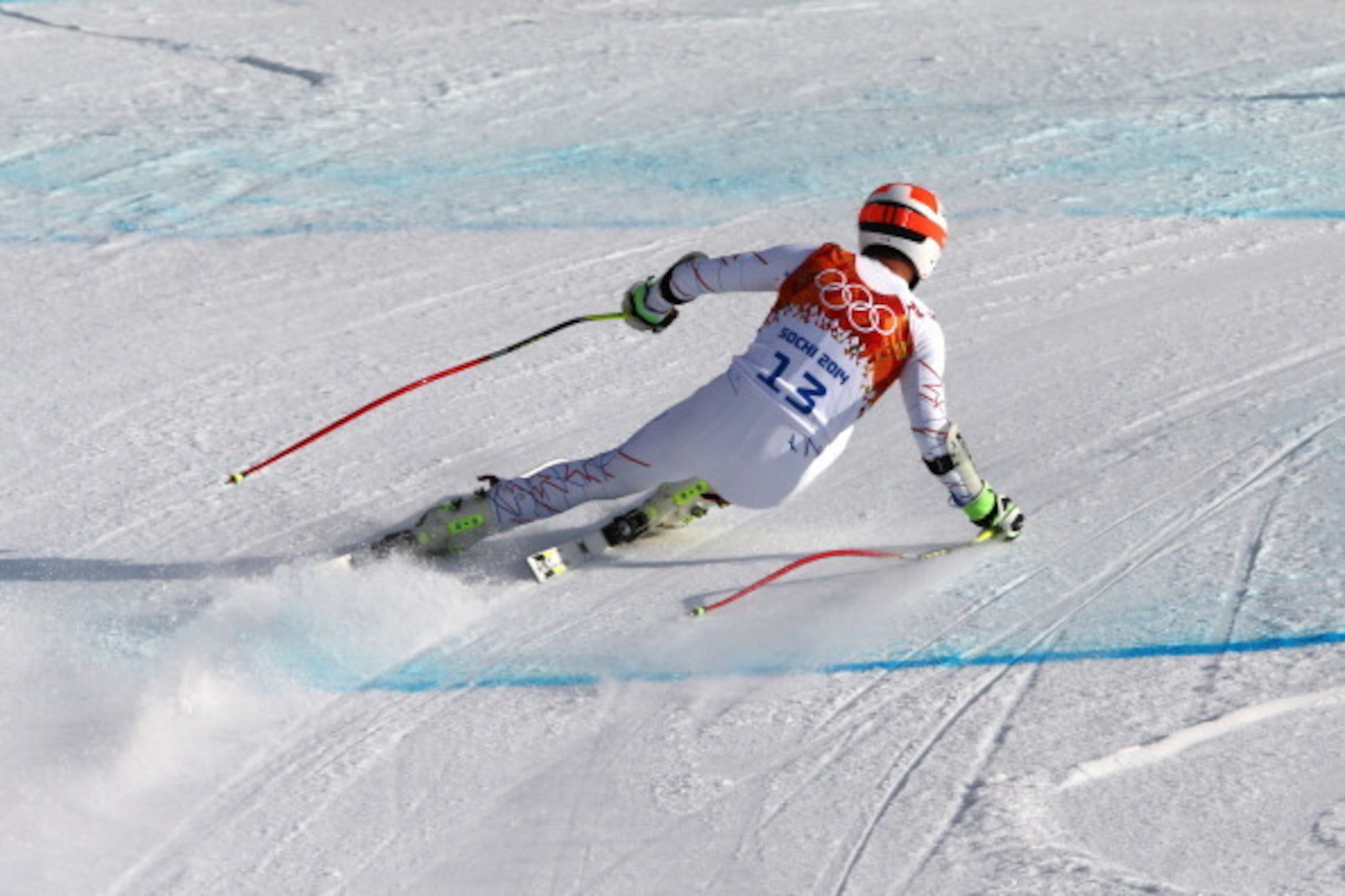 SOCHI, RUSSIA - FEBRUARY 16: (FRANCE OUT) Bode Miller of the USA wins joint bronze medal during the Alpine Skiing Men's Super-G at the Sochi 2014 Winter Olympic Games at Rosa Khutor Alpine Centre on February 16, 2014 in Sochi, Russia. (Photo by Christophe