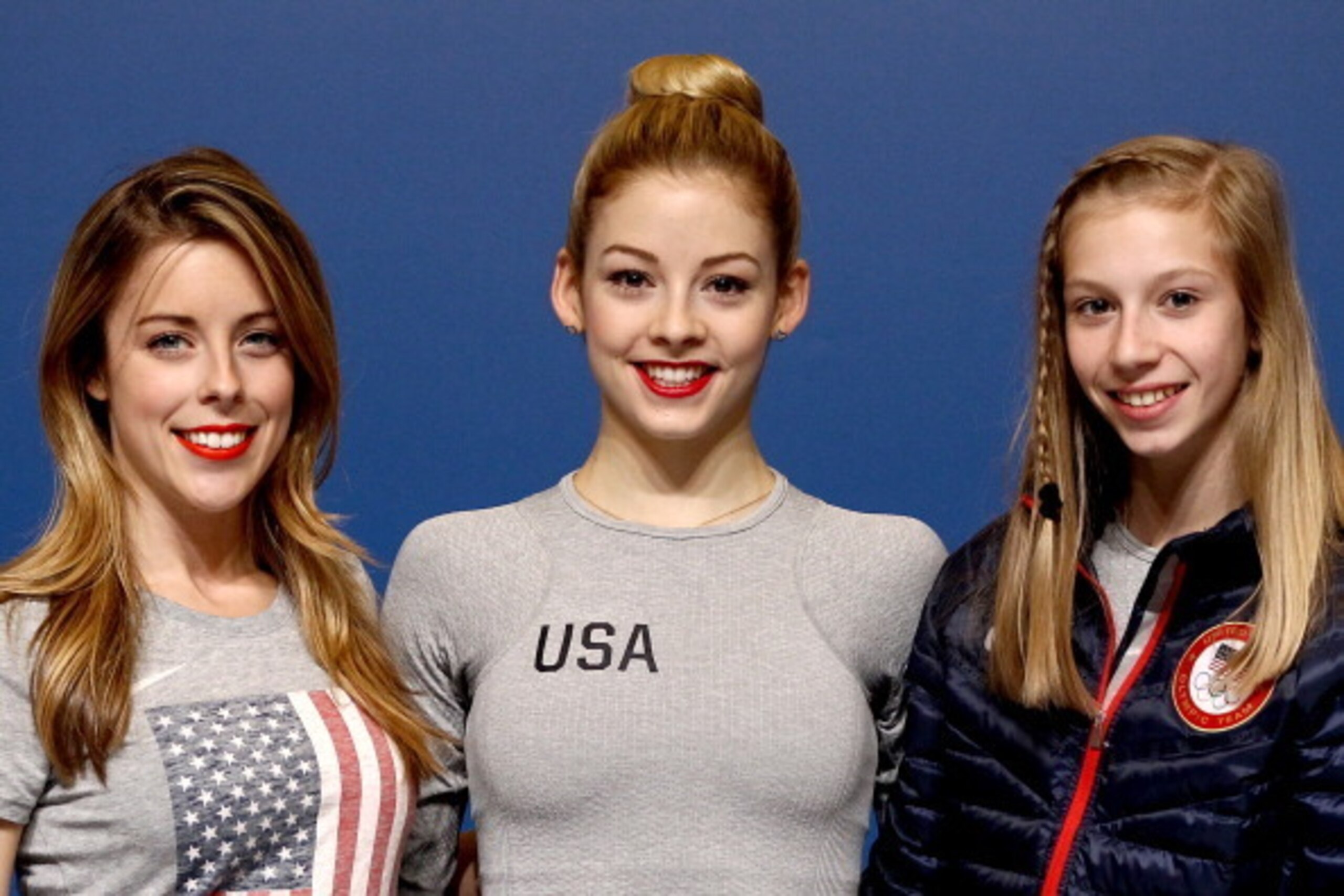 SOCHI, RUSSIA - FEBRUARY 15:  Ashley Wagner, Gracie Gold and Polina Edmunds of the United States attend a Team USA press conference during Day 8 of the Sochi 2014 Winter Olympics at the Main Press Center (MPC) on February 15, 2014 in Sochi, Russia.  (Phot