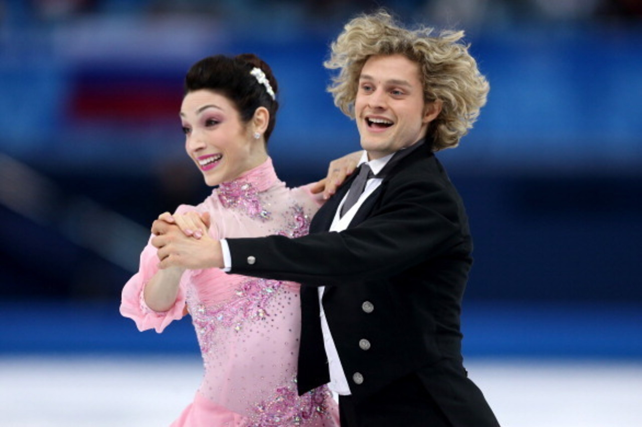 SOCHI, RUSSIA - FEBRUARY 16:  Meryl Davis and Charlie White of the United States compete during the Figure Skating Ice Dance Short Dance on day 9 of the Sochi 2014 Winter Olympics at Iceberg Skating Palace on February 16, 2014 in Sochi, Russia.  (Photo by