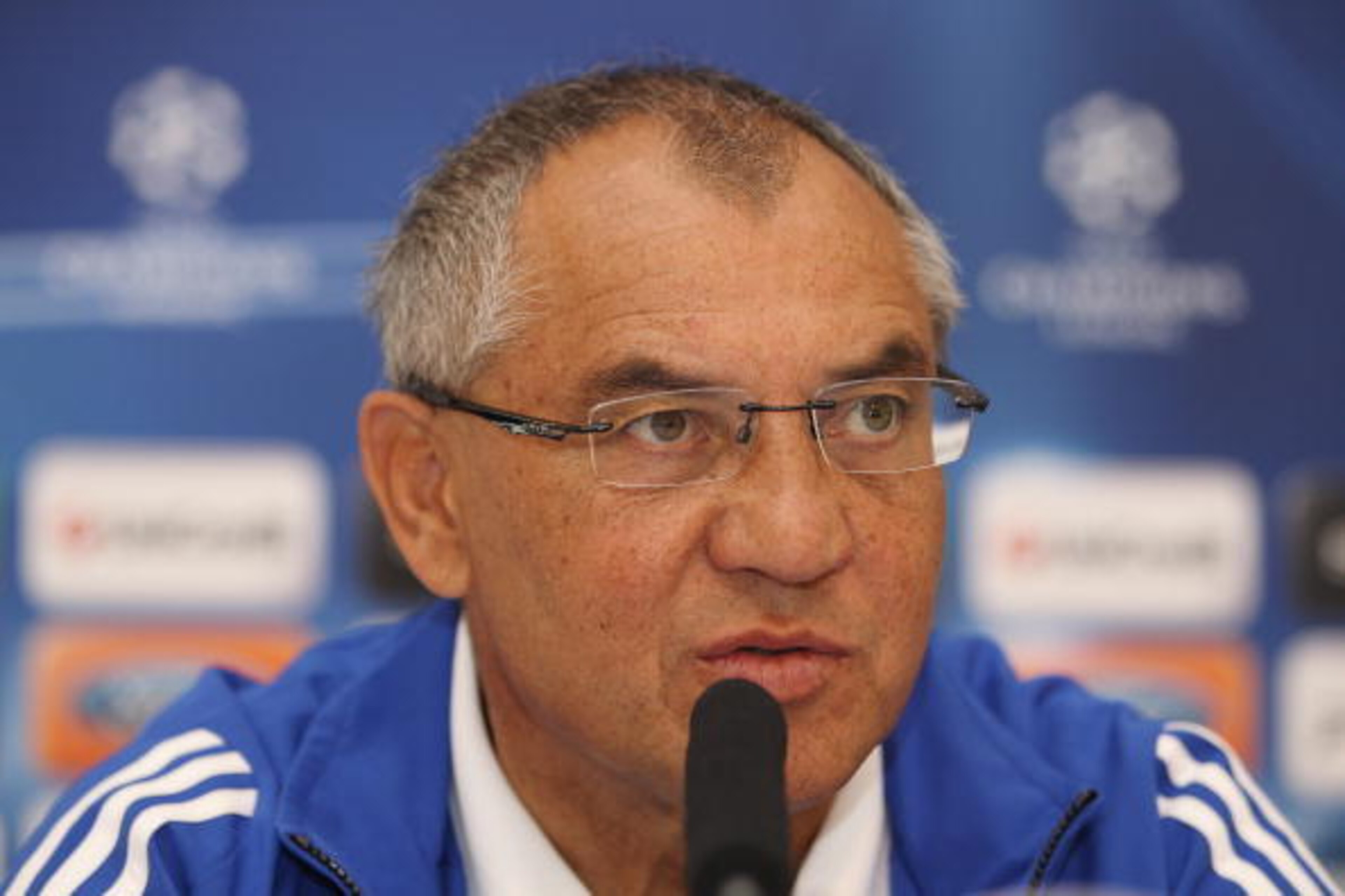 LYON, FRANCE - SEPTEMBER 13:  Schalke Head Coach Felix Magath speaks during the FC Schalke Press Conference, ahead of their Group B UEFA Champions League first phase match against Lyon, at Stade de Gerland  on September 13, 2010 in Lyon, France.  (Photo b
