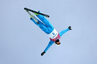 SOCHI, RUSSIA - FEBRUARY 17: Anton Kushnir of Belarus competes in the Freestyle Skiing Men's Aerials Qualification on day ten of the 2014 Winter Olympics at Rosa Khutor Extreme Park on February 17, 2014 in Sochi, Russia.  (Photo by Quinn Rooney/Getty Imag