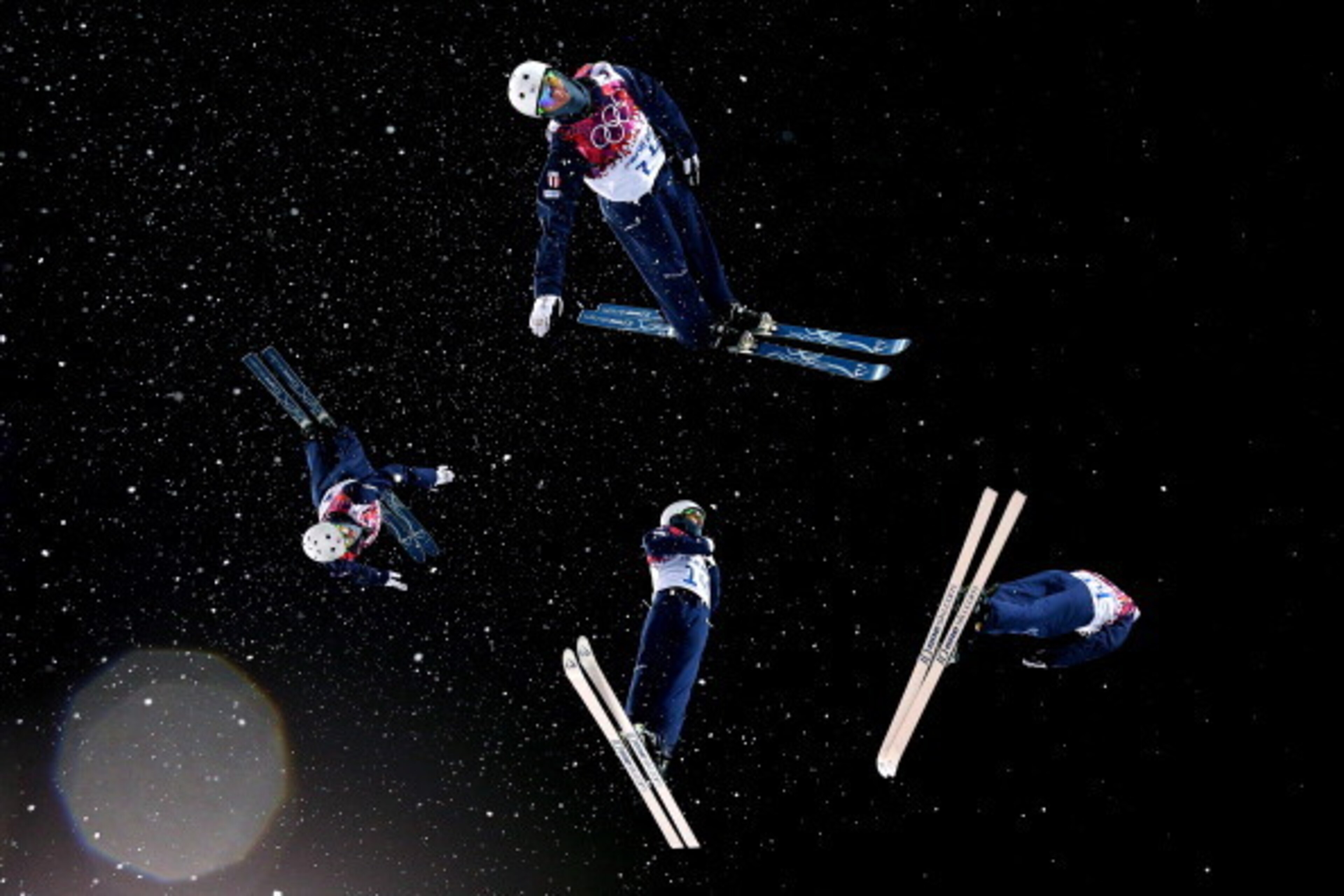 SOCHI, RUSSIA - FEBRUARY 17: (EDITORS NOTE: Multiple exposures were combined in camera to produce this image.) Mac Bohonnon of the United States practices ahead of the Freestyle Skiing Men's Aerials Finals on day ten of the 2014 Winter Olympics at Rosa K SOCHI, RUSSIA - FEBRUARY 17: (EDITORS NOTE: Multiple exposures were combined in camera to produce this image.) Mac Bohonnon of the United States practices ahead of the Freestyle Skiing Men's Aerials Finals on day ten of the 2014 Winter Olympics at Rosa K