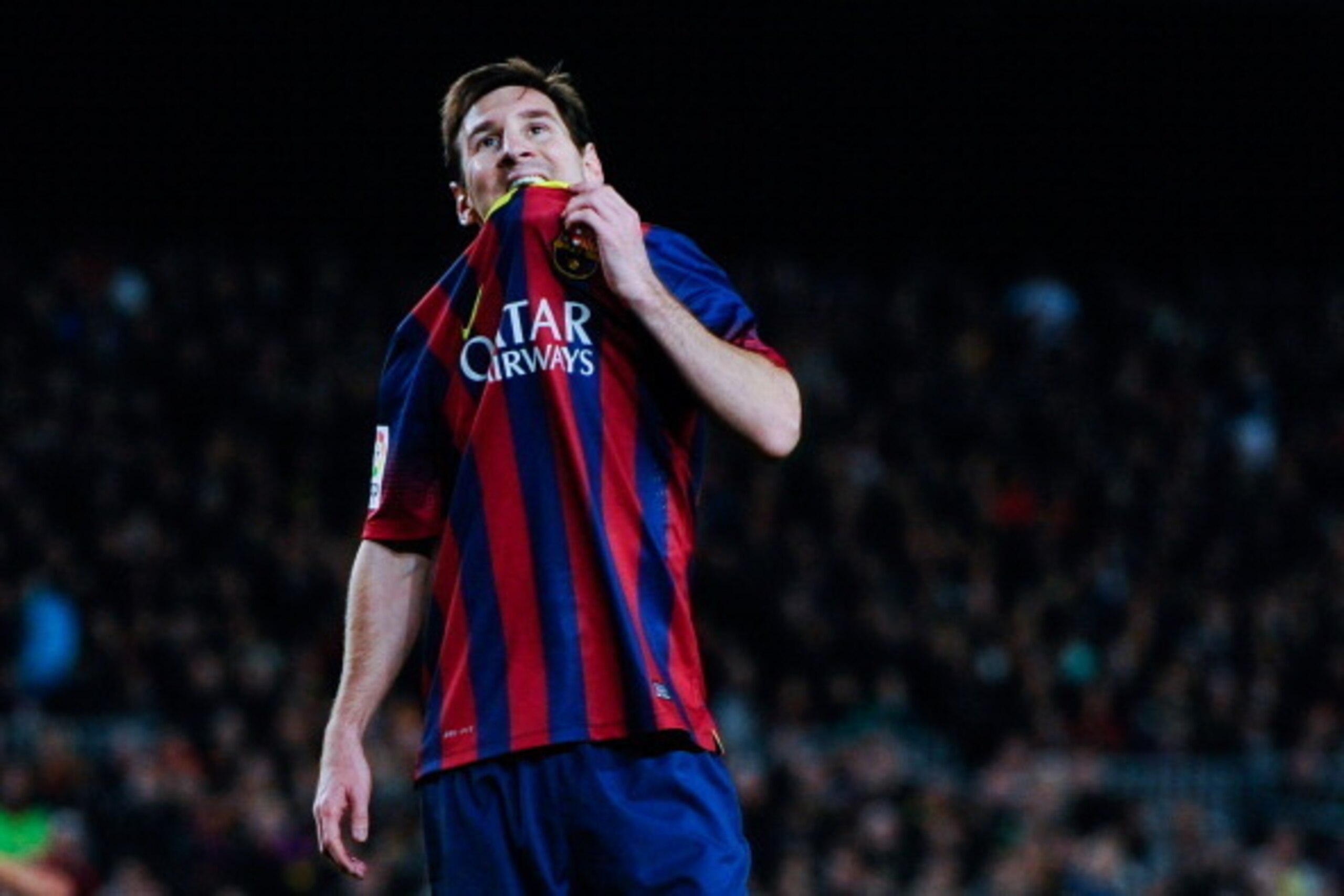 BARCELONA, SPAIN - FEBRUARY 15:  Lionel Messi of FC Barcelona reacts during the La Liga match between FC Barcelona and Rayo Vallecano de Madrid at Camp Nou on February 15, 2014 in Barcelona, Spain.  (Photo by David Ramos/Getty Images)