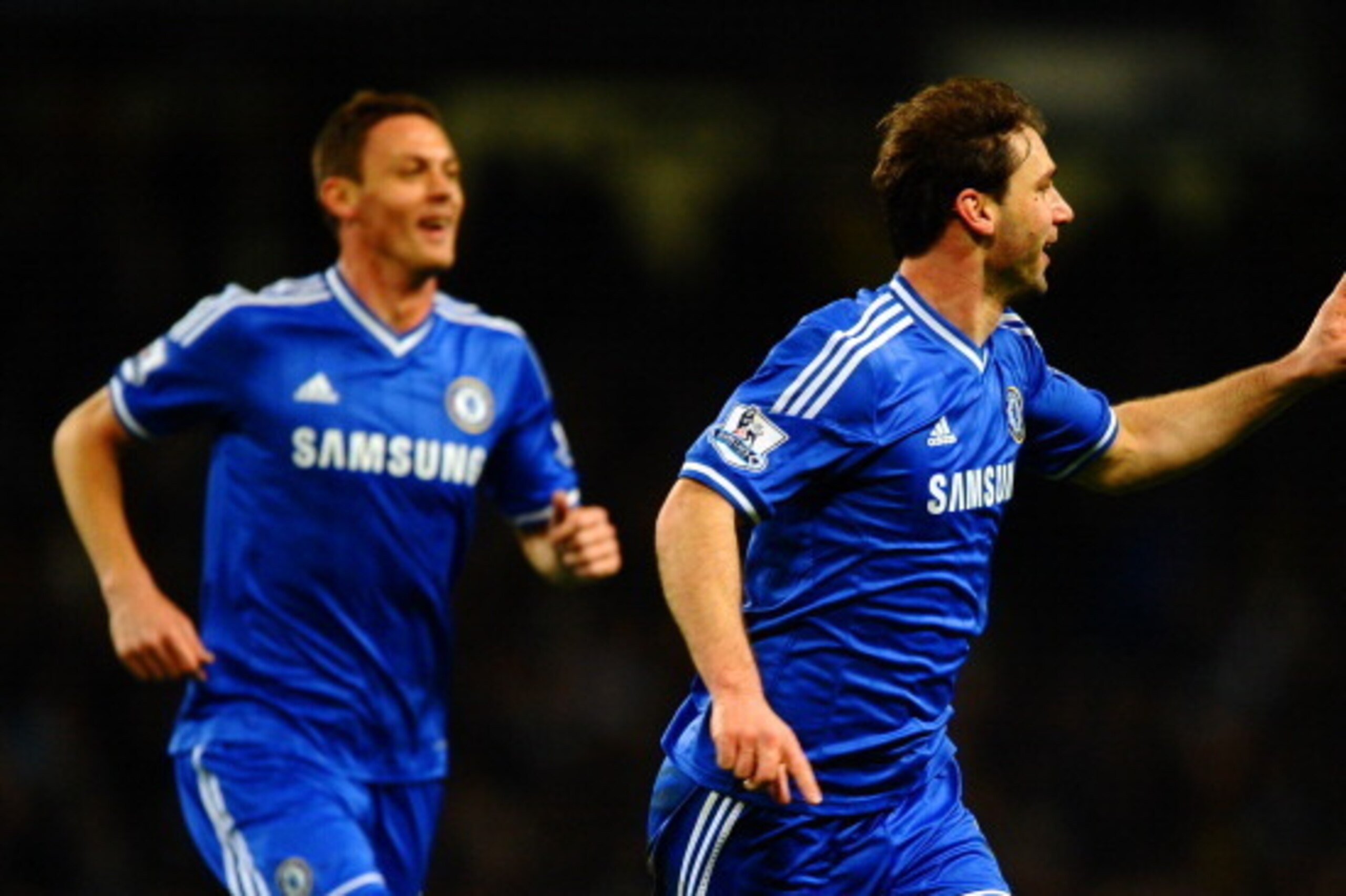 MANCHESTER, ENGLAND - FEBRUARY 03:  Branislav Ivanovic of Chelsea celebrates scoring their first goal during the Barclays Premier League match between Manchester City and Chelsea at Etihad Stadium on February 3, 2014 in Manchester, England.  (Photo by Lau