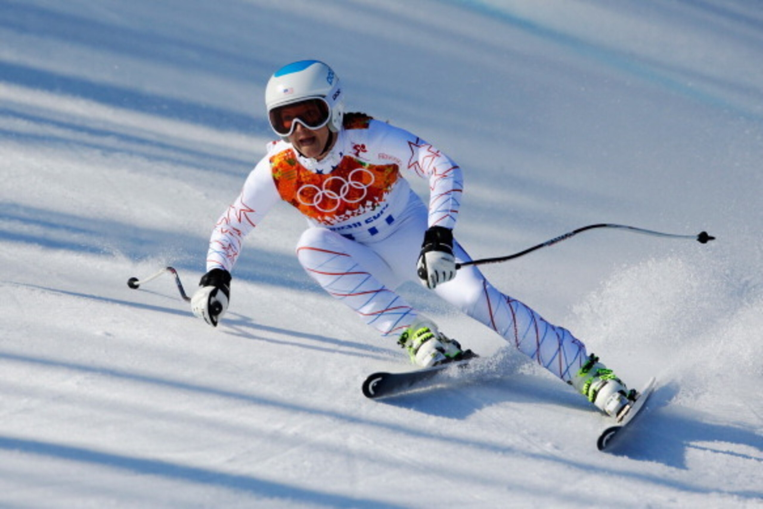 SOCHI, RUSSIA - FEBRUARY 15:  Julia Mancuso of the United States in action during the Alpine Skiing Women's Super-G on day 8 of the Sochi 2014 Winter Olympics at Rosa Khutor Alpine Center on February 15, 2014 in Sochi, Russia.  (Photo by Ezra Shaw/Getty I