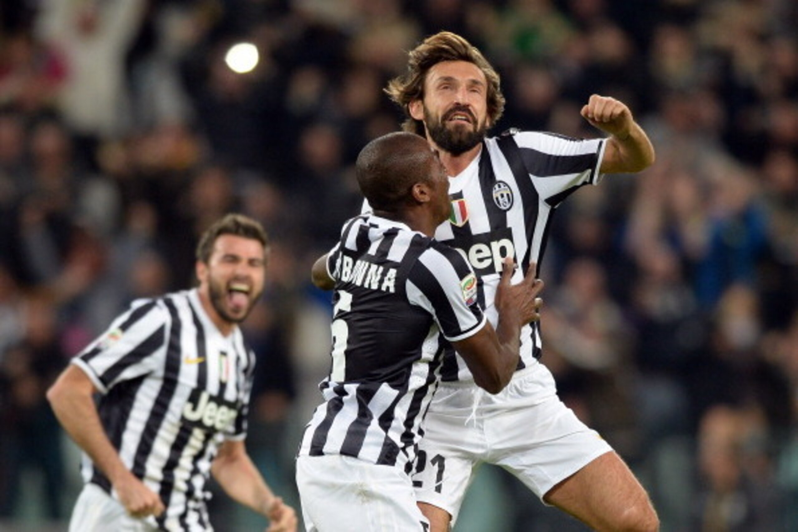 TURIN, ITALY - NOVEMBER 10: Andrea Pirlo of Juventus (R) celebrates scoring the second goal during the Serie A match between Juventus and SSC Napoli at Juventus Arena on November 10, 2013 in Turin, Italy. (Photo by Claudio Villa/Getty Images) TURIN, ITALY - NOVEMBER 10: Andrea Pirlo of Juventus (R) celebrates scoring the second goal during the Serie A match between Juventus and SSC Napoli at Juventus Arena on November 10, 2013 in Turin, Italy. (Photo by Claudio Villa/Getty Images)