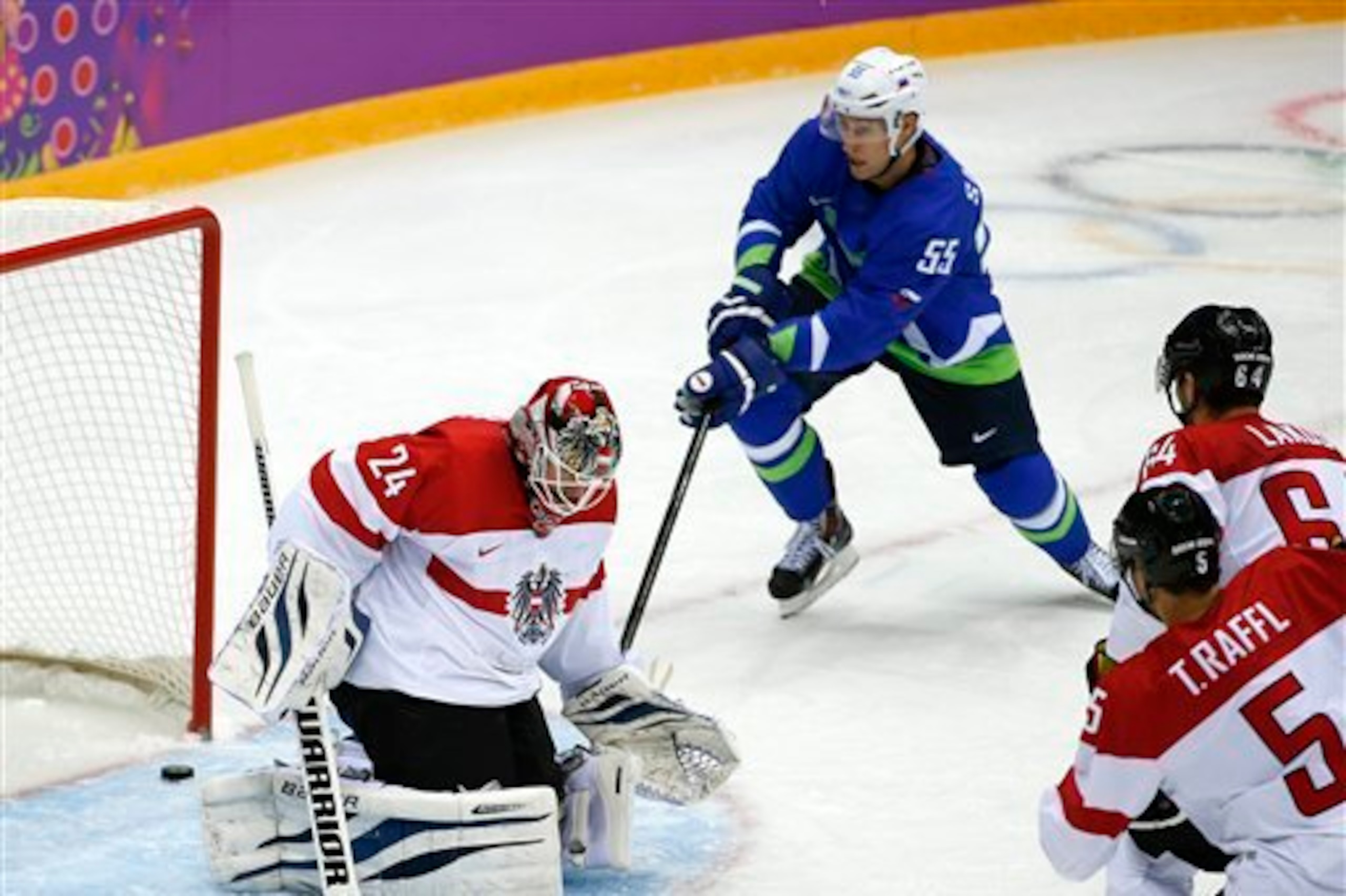 Anze Kopitar in action for Slovenia against Austria.