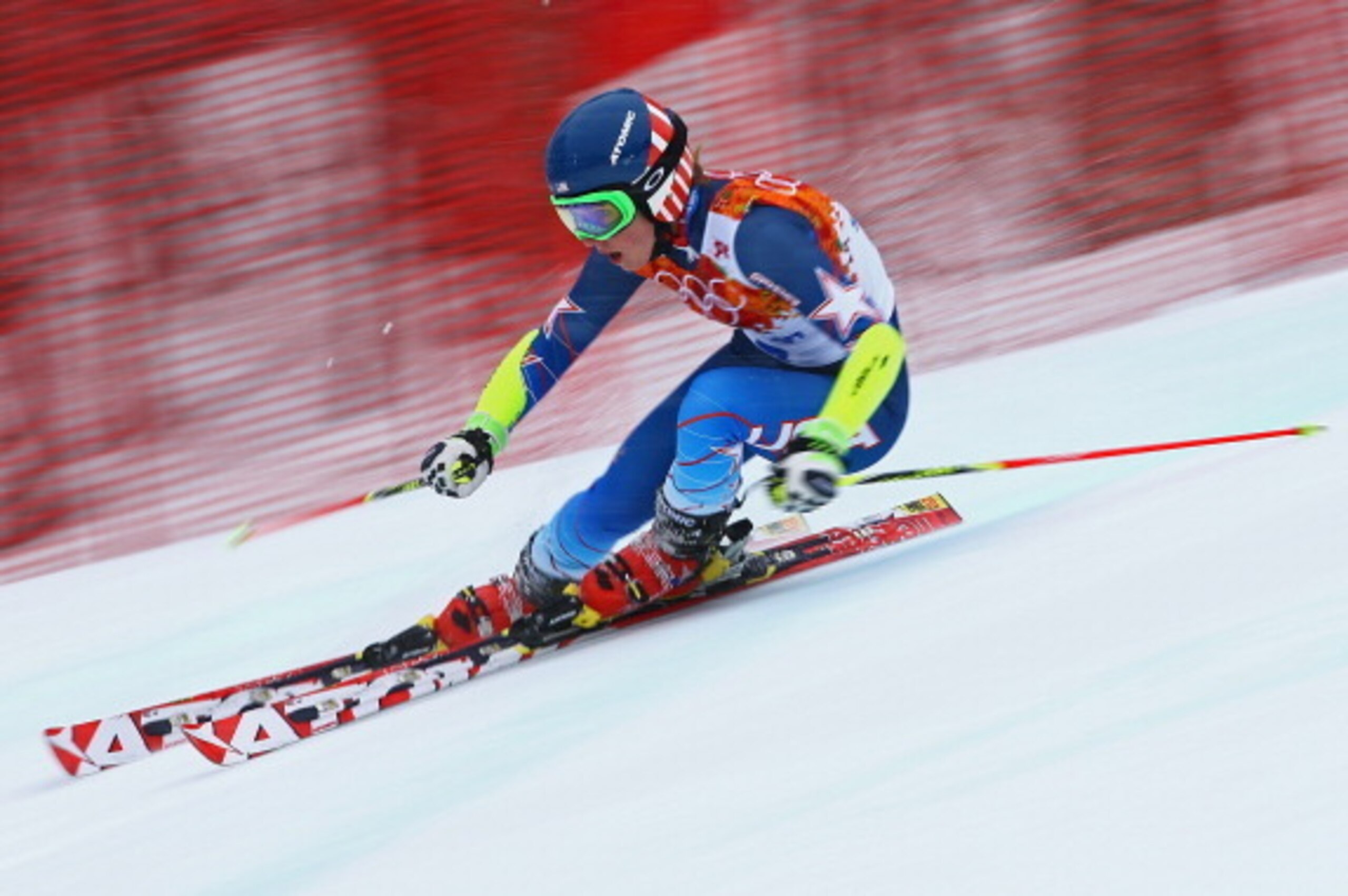 SOCHI, RUSSIA - FEBRUARY 18:  Mikaela Shiffrin of the United States makes a run during the Alpine Skiing Women's Giant Slalom on day 11 of the Sochi 2014 Winter Olympics at Rosa Khutor Alpine Center on February 18, 2014 in Sochi, Russia.  (Photo by Doug P