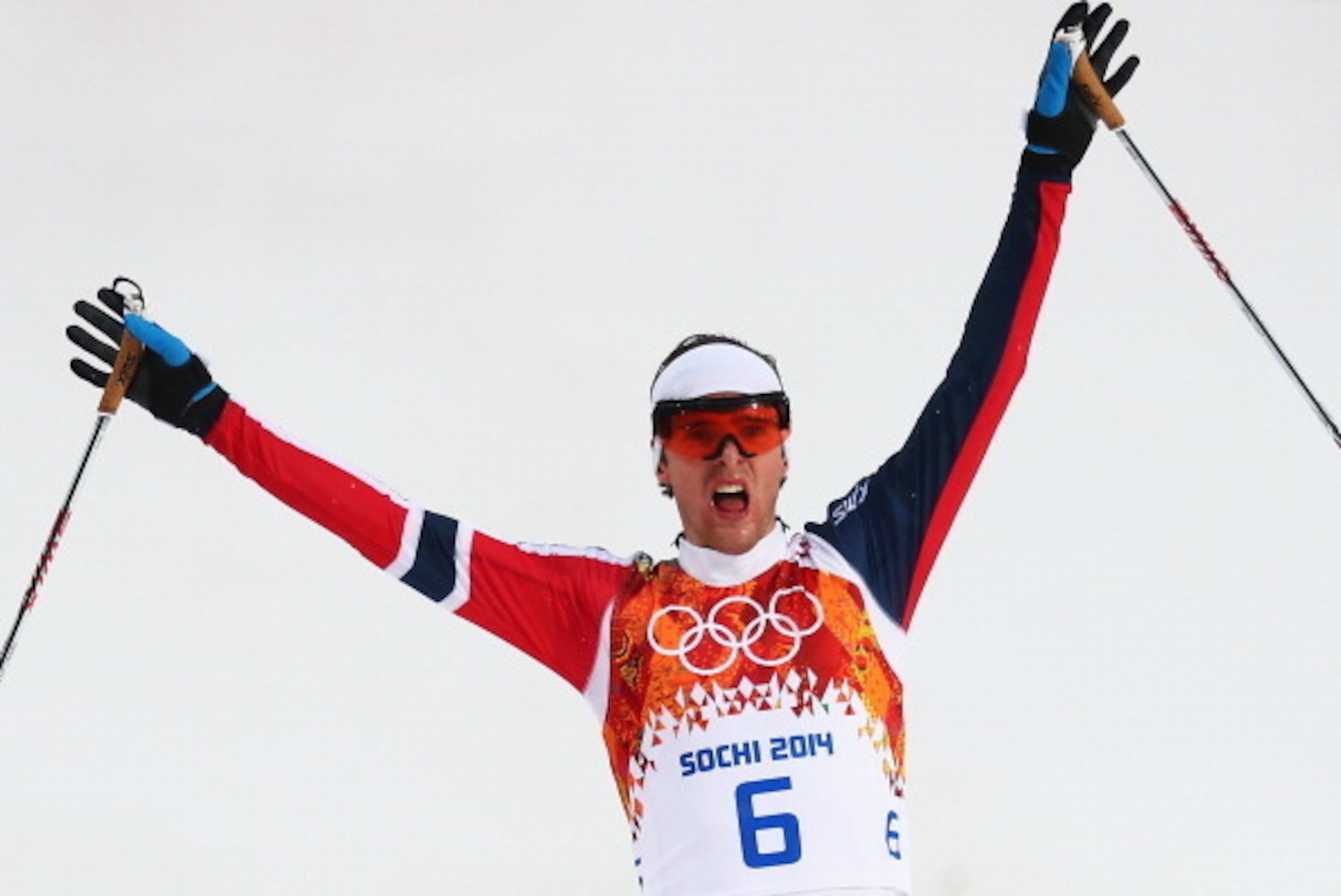 SOCHI, RUSSIA - FEBRUARY 18: Joergen Graabak of Norway celebrates as he wins the gold medal in the Nordic Combined Men's 10km Cross Country during day 11 of the Sochi 2014 Winter Olympics at RusSki Gorki Nordic Combined Skiing Stadium on February 18, 201 SOCHI, RUSSIA - FEBRUARY 18: Joergen Graabak of Norway celebrates as he wins the gold medal in the Nordic Combined Men's 10km Cross Country during day 11 of the Sochi 2014 Winter Olympics at RusSki Gorki Nordic Combined Skiing Stadium on February 18, 201