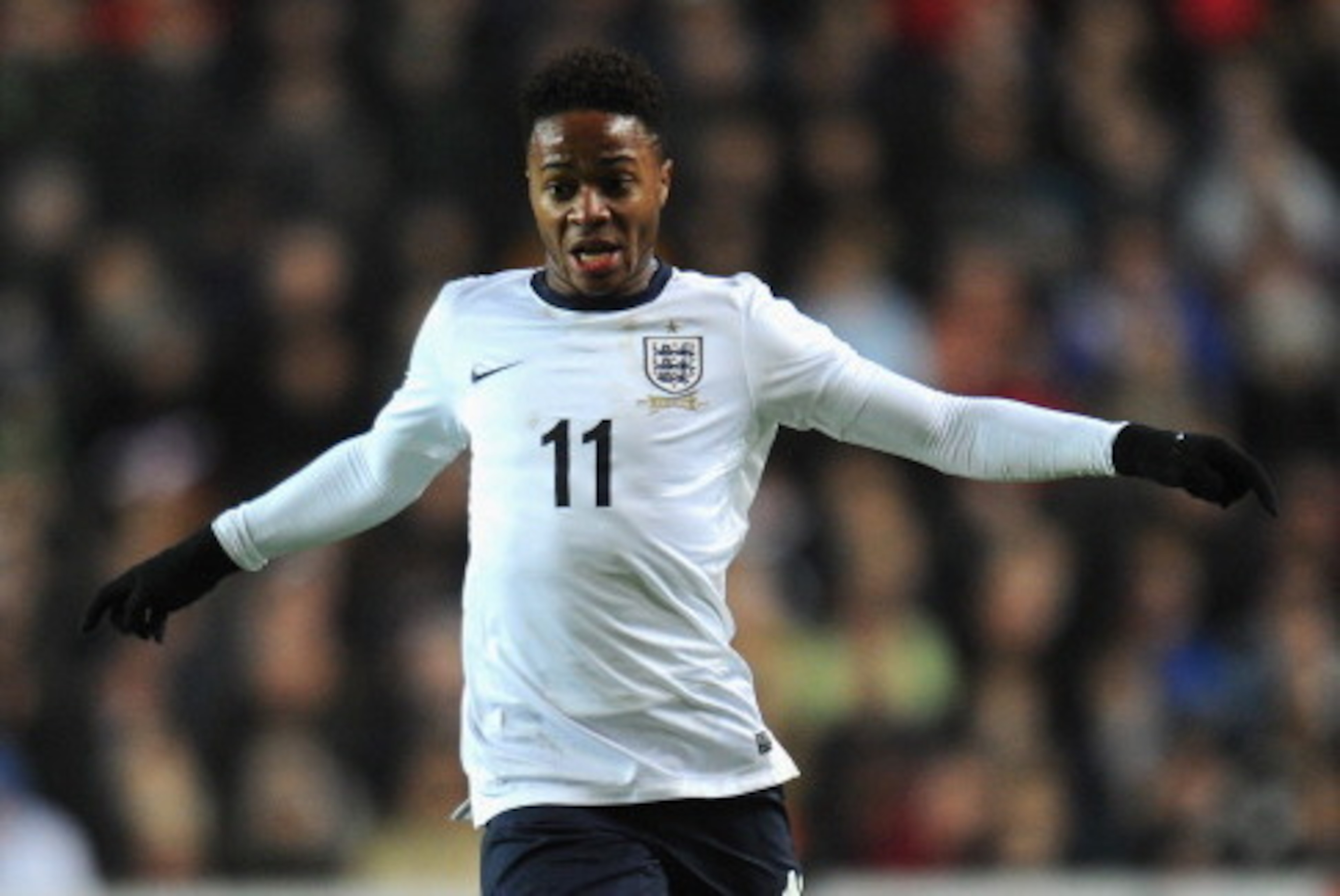 MILTON KEYNES, ENGLAND - NOVEMBER 14:  Raheem Sterling of England in action during the 2015 UEFA European Under 21 Championships Qualifier Group 1 match between England and Finland at StadiumMK on November 14, 2013 in Milton Keynes, England.  (Photo by Sh