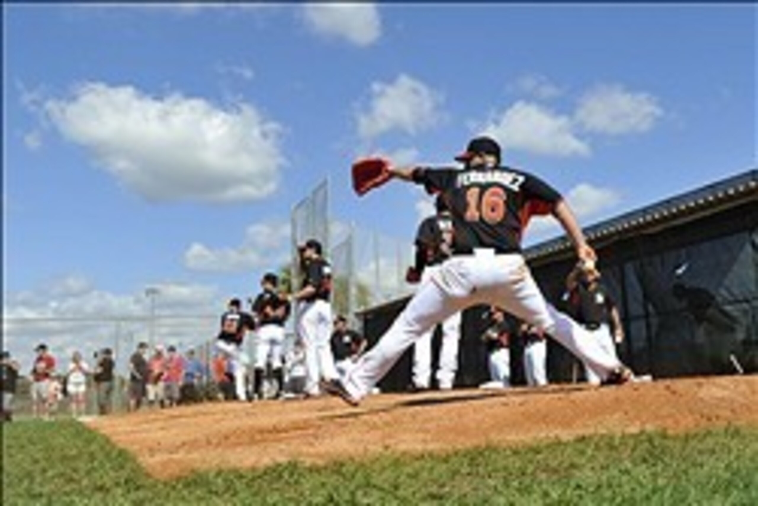 Feb 18, 2014; Jupiter, FL, USA; Miami Marlins starting pitcher Jose Fernandez (16) in spring training action at Roger Dean Stadium Mandatory Credit: Brad Barr-USA TODAY Sports