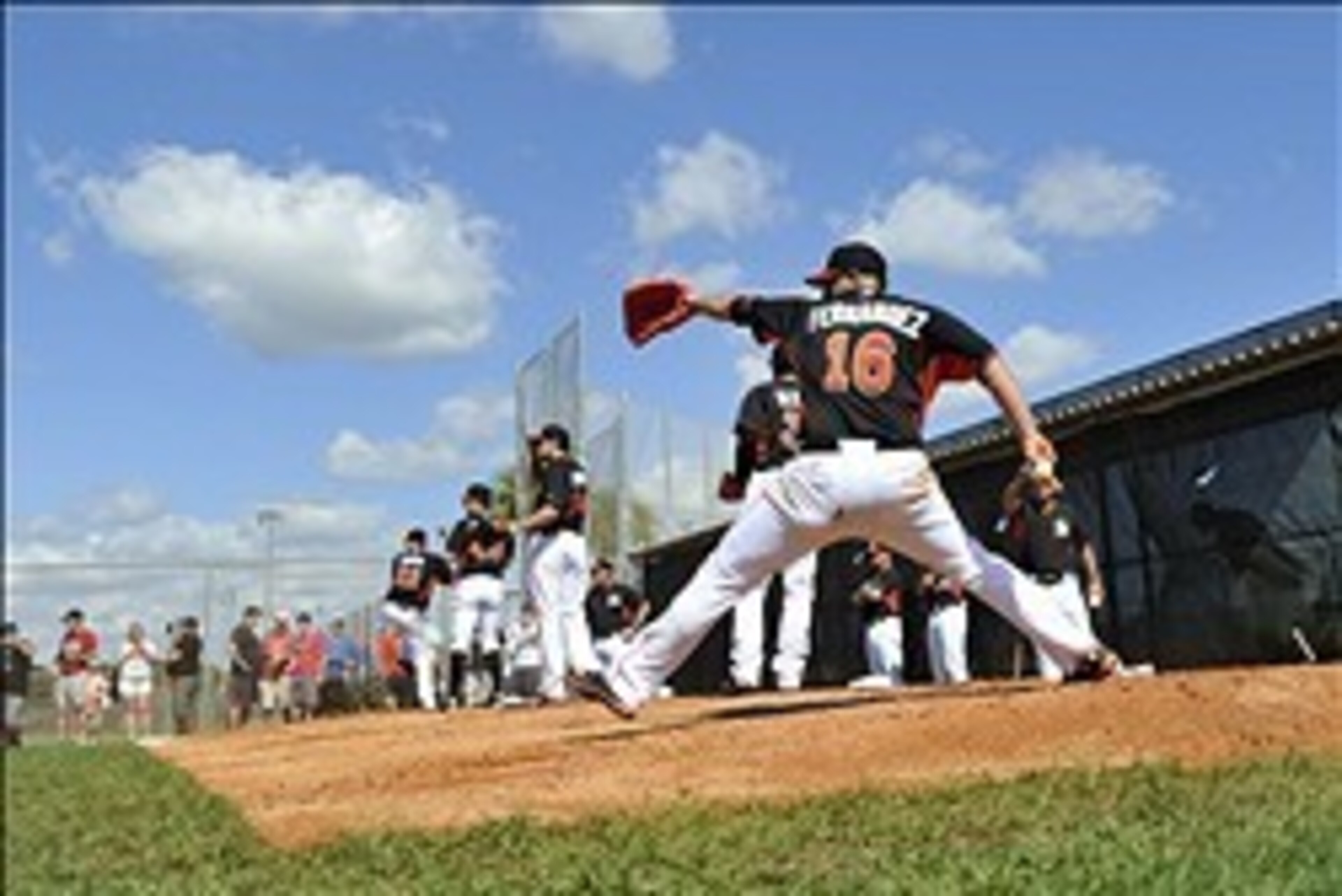 Feb 18, 2014; Jupiter, FL, USA; Miami Marlins starting pitcher Jose Fernandez (16) in spring training action at Roger Dean Stadium Mandatory Credit: Brad Barr-USA TODAY Sports