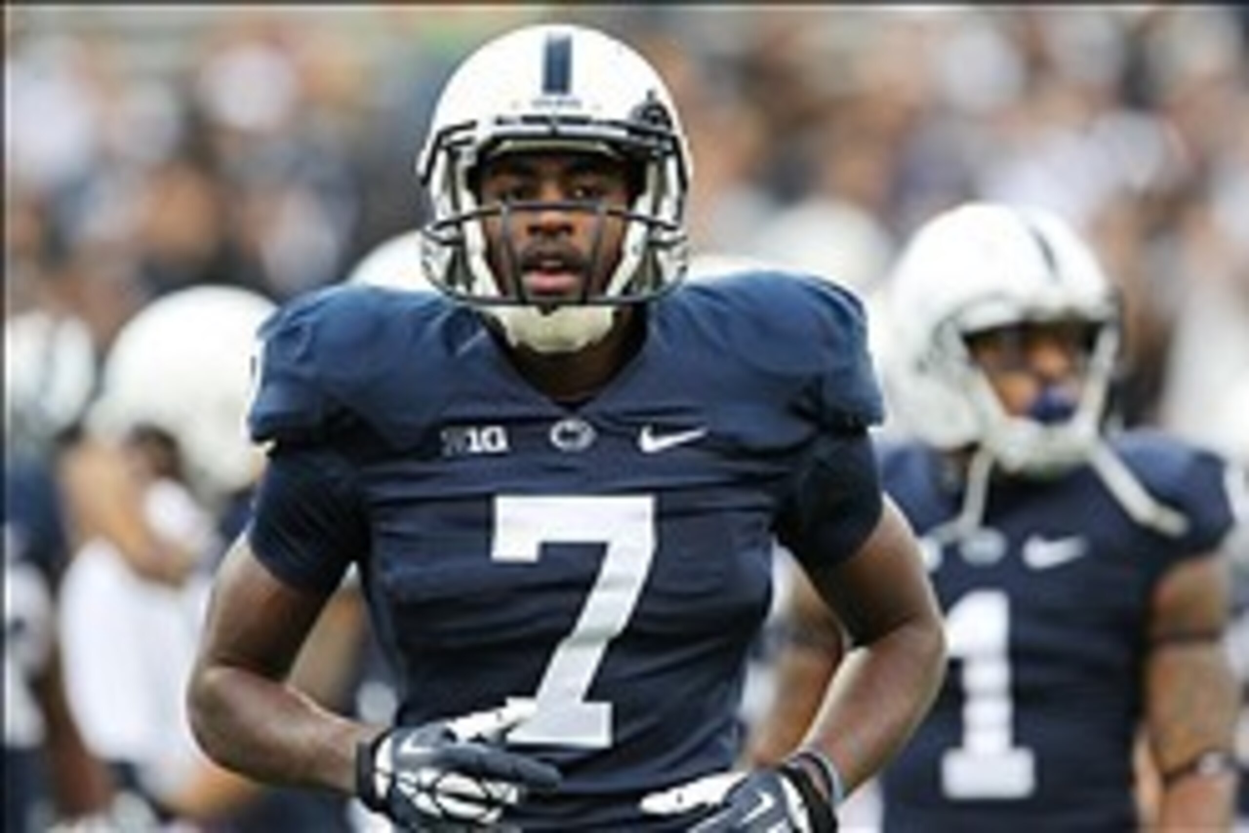 Nov 2, 2013; University Park, PA, USA; Penn State Nittany Lions wide receiver Geno Lewis (7) prior to the game against the Illinois Fighting Illini at Beaver Stadium. Penn State defeated Illinois 24-17. Mandatory Credit: Matthew O'Haren-USA TODAY Sports