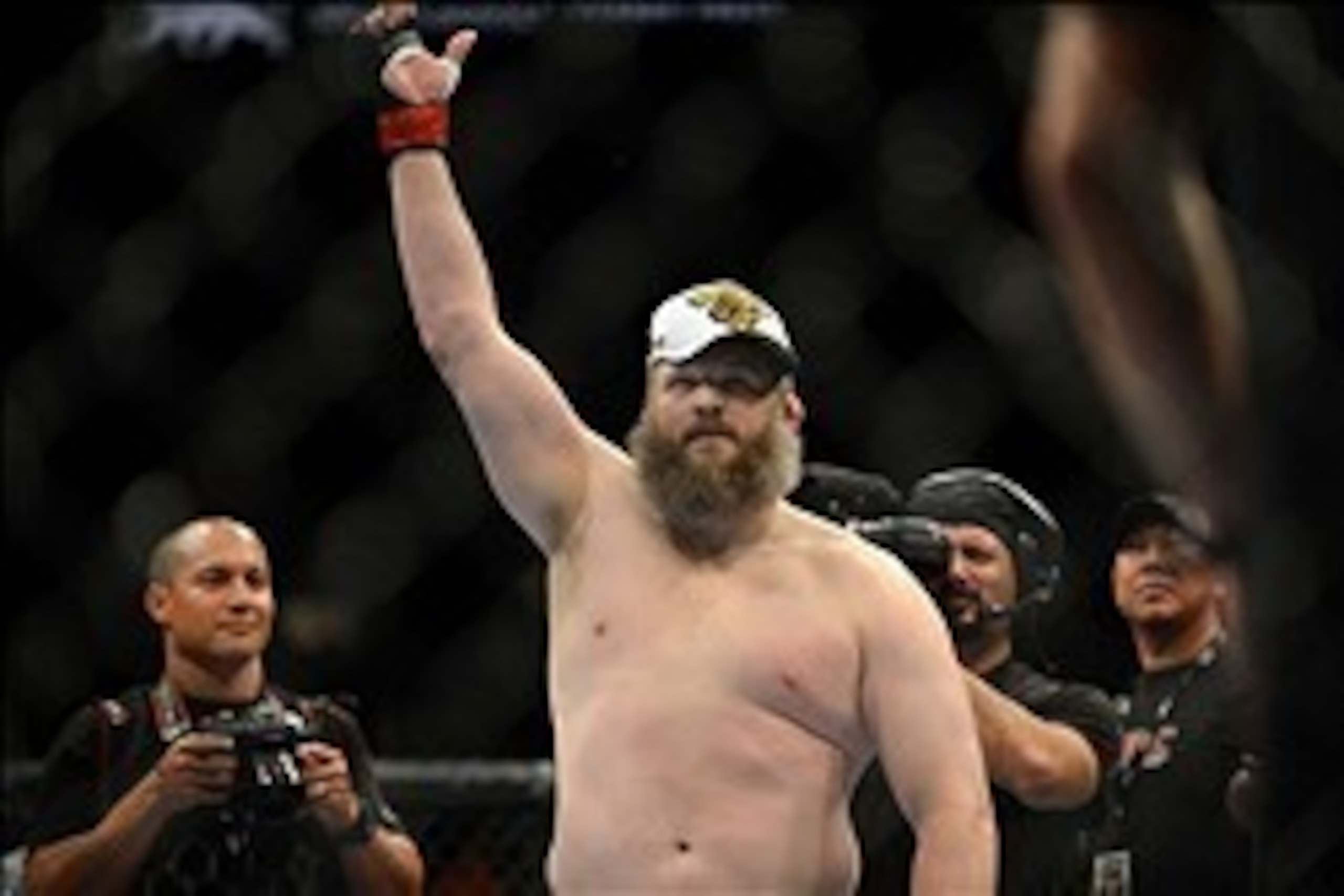 May 26, 2012; Las Vegas, NV, USA; Roy Nelson following his TKO over Dave Herman (not pictured) during UFC 146 at the MGM Grand Garden event center. Mandatory Credit: Ron Chenoy-USA TODAY Sports