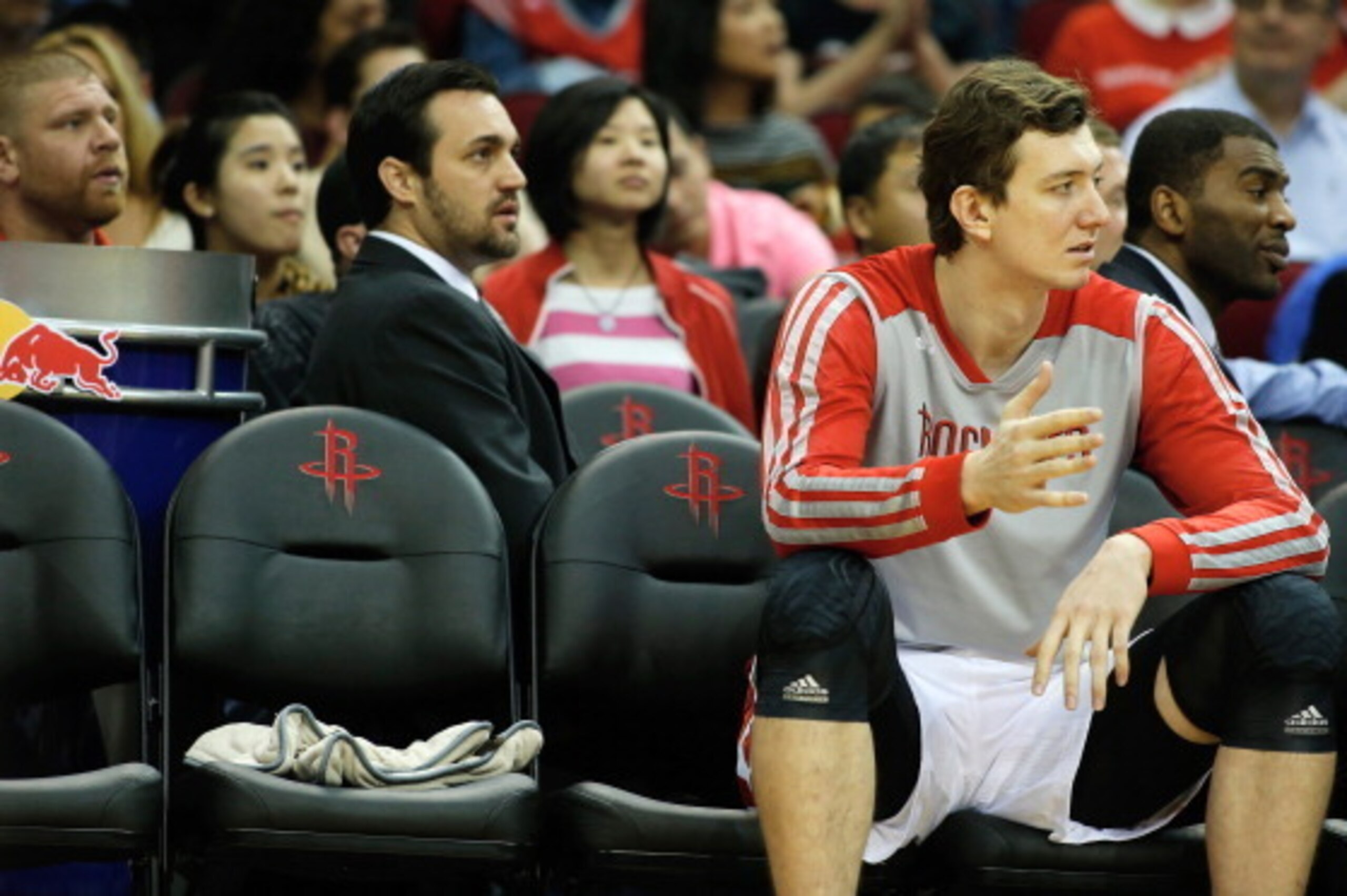 HOUSTON, TX - NOVEMBER 19:  Omer Asik #3 of the Houston Rockets waits on the bench during the game against the Boston Celtics at the Toyota Center on November 19, 2013 in Houston, Texas. NOTE TO USER: User expressly acknowledges and agrees that, by downlo