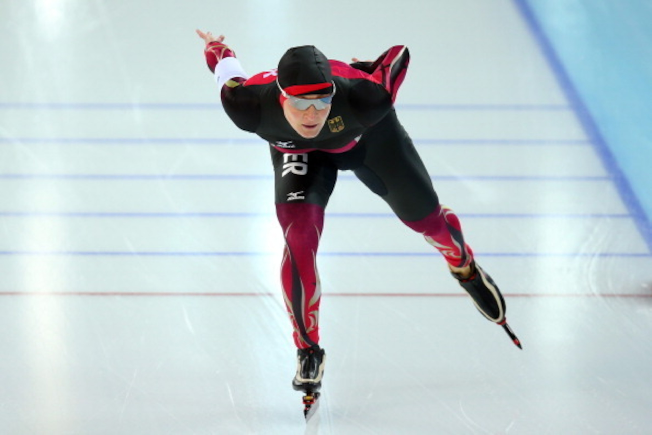SOCHI, RUSSIA - FEBRUARY 16:  Claudia Pechstein of Germany competes during the Women's 1500m Speed Skating event on day 9 of the Sochi 2014 Winter Olympics at Adler Arena Skating Center on February 16, 2014 in Sochi, Russia.  (Photo by Quinn Rooney/Getty 