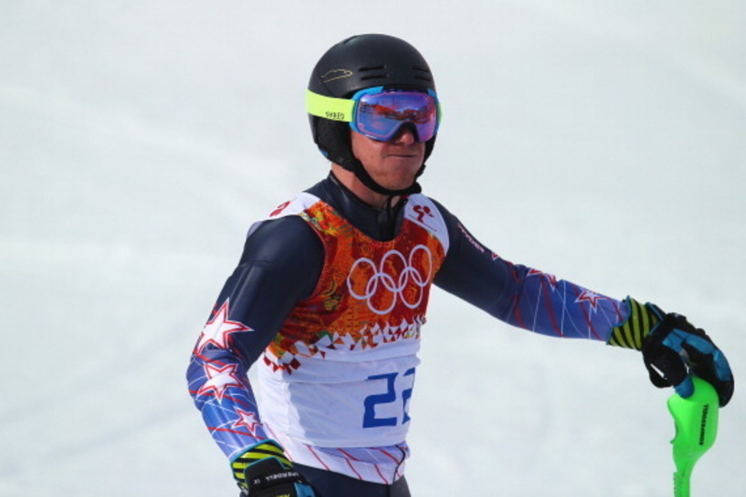 SOCHI, RUSSIA - FEBRUARY 14:  Ted Ligety of the United States competes during the Alpine Skiing Men's Super Combined Downhill on day 7 of the Sochi 2014 Winter Olympics at Rosa Khutor Alpine Center on February 14, 2014 in Sochi, Russia.  (Photo by Clive R