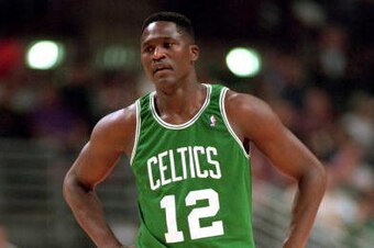 CHICAGO - DECEMBER 3:  Dominique Wilkins #12 of the Boston Celtics looks on during a game against the Chicago Bull on December 4, 1994 at United Center in Chicago, Illinois.  The Celtics won 125-109.  (Photo by Jonathan Daniel/Getty Images)