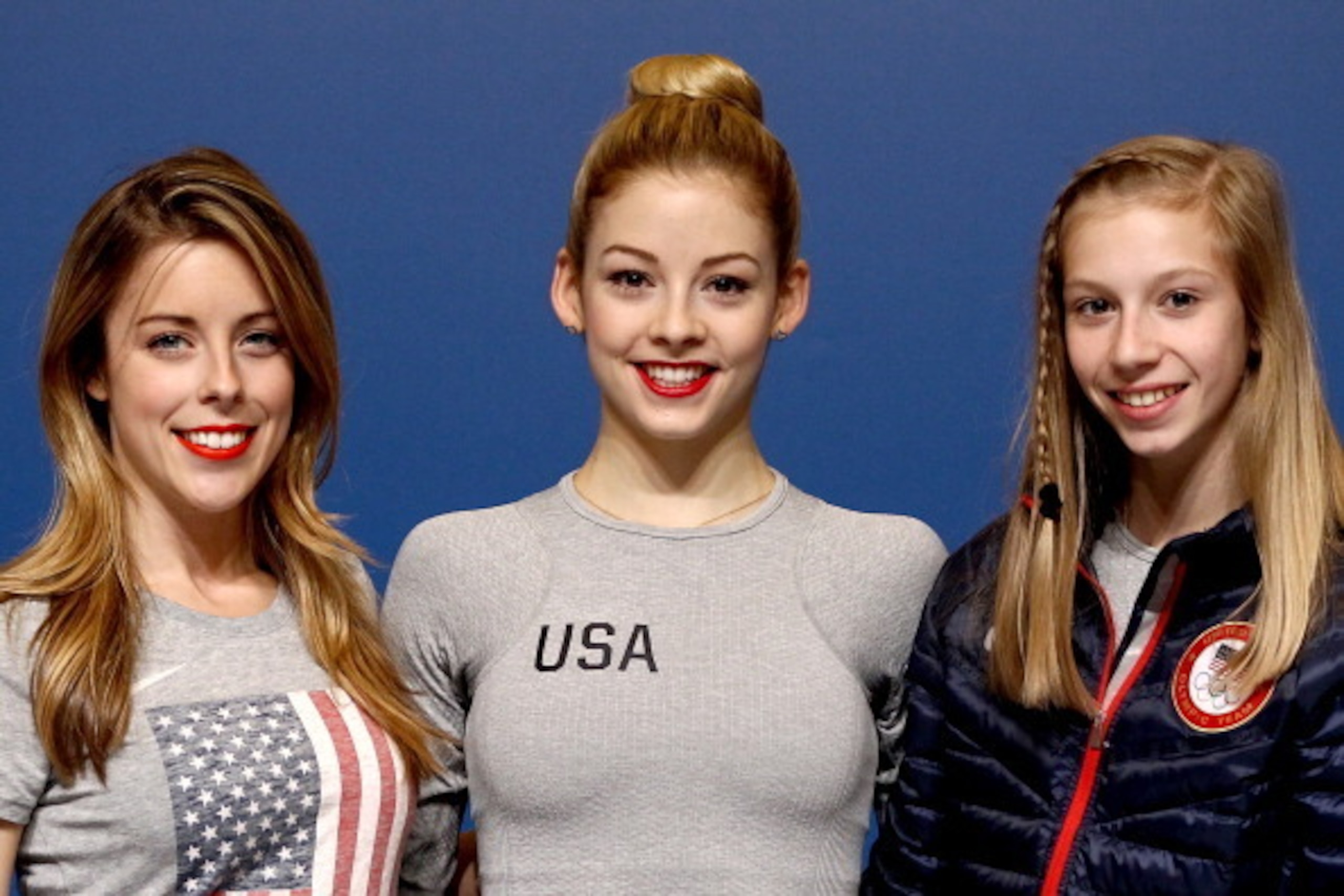 SOCHI, RUSSIA - FEBRUARY 15:  Ashley Wagner, Gracie Gold and Polina Edmunds of the United States attend a Team USA press conference during Day 8 of the Sochi 2014 Winter Olympics at the Main Press Center (MPC) on February 15, 2014 in Sochi, Russia.  (Phot