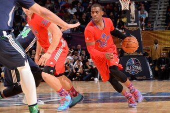 NEW ORLEANS, LA - FEBRUARY 16: Chris Paul #3 of the Western Conference All-Stars drives to the basket during the 2014 NBA All-Star Game as part of the 2014 All-Star Weekend at Smoothie King Center on February 16, 2014 in New Orleans, Louisiana. NOTE TO US