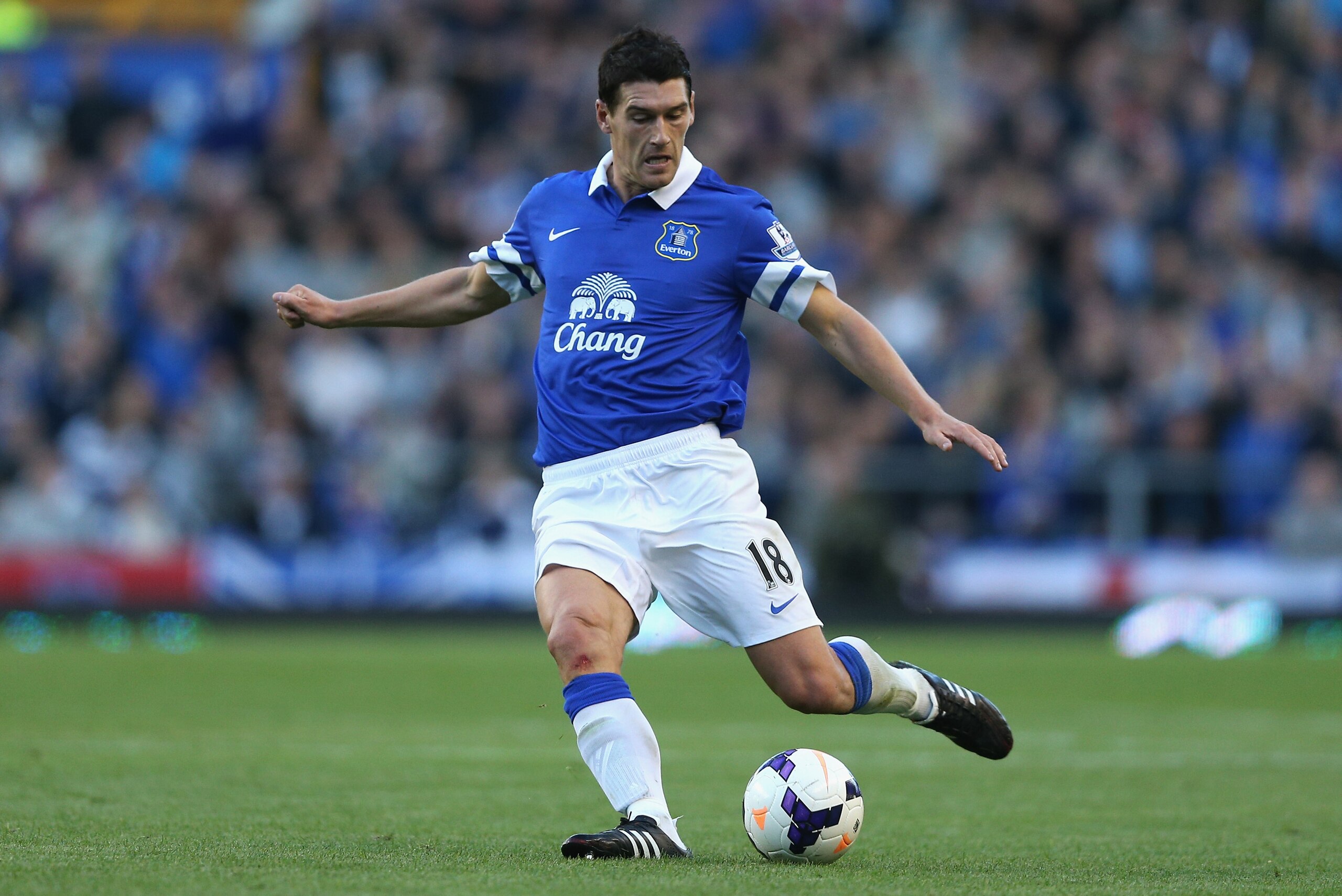 LIVERPOOL, ENGLAND - SEPTEMBER 14:  Gareth Barry of Everton in action during the Barclays Premier League match between Everton and Chelsea at Goodison Park on September 14, 2013 in Liverpool, England.  (Photo by Clive Brunskill/Getty Images)