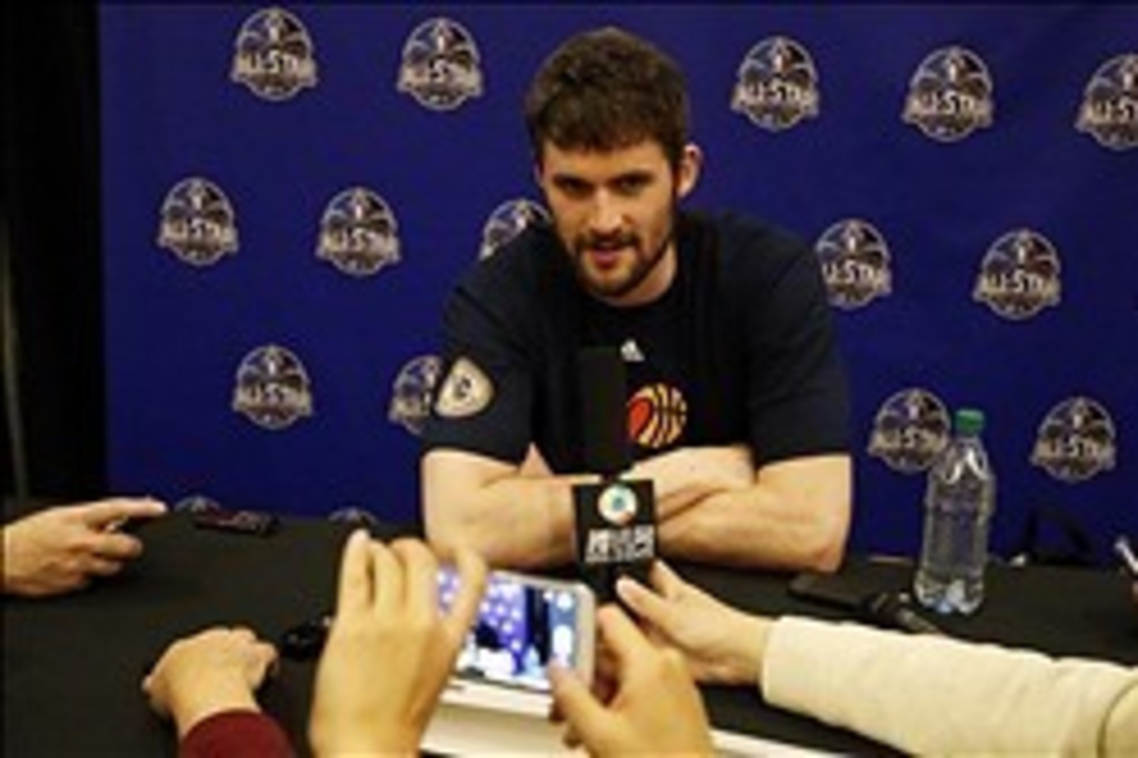 Feb 14, 2014; New Orleans, LA, USA; Western Conference forward Kevin Love during the 2014 NBA All Star game Player Press Conferences at New Orleans Hyatt. Mandatory Credit: Derick E. Hingle-USA TODAY Sports