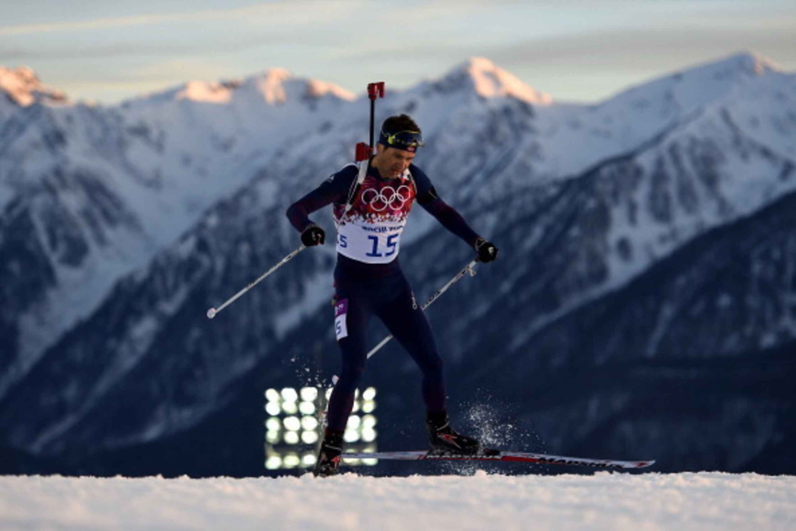 SOCHI, RUSSIA - FEBRUARY 13:  Ole Einar Bjoerndalen of Norway competes in the Men's Individual 20 km during day six of the Sochi 2014 Winter Olympics at Laura Cross-country Ski & Biathlon Center on February 13, 2014 in Sochi, Russia.  (Photo by Lars Baron