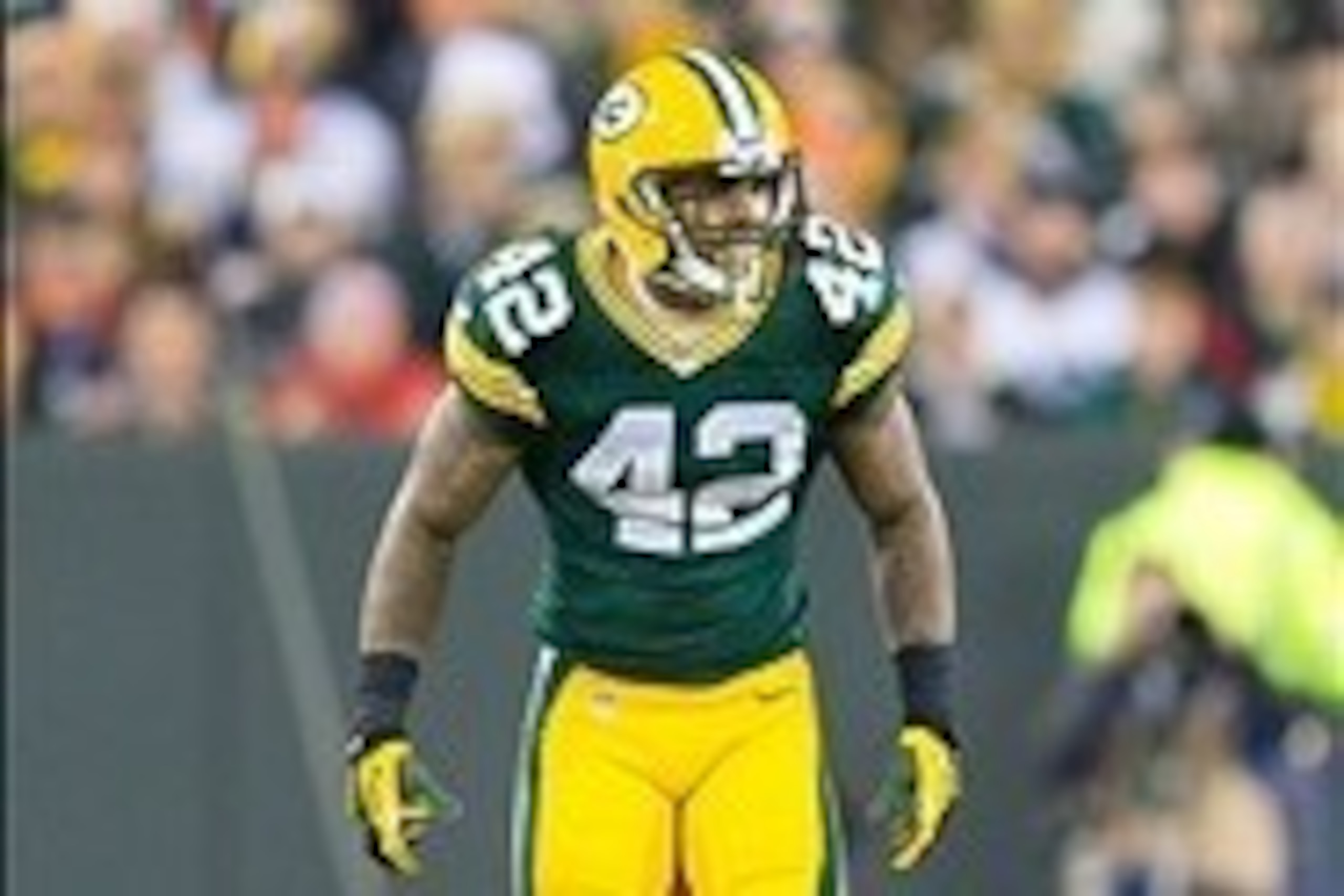 Nov 4, 2013; Green Bay, WI, USA; Green Bay Packers safety Morgan Burnett (42) during the game against the Chicago Bears at Lambeau Field. Chicago won 27-20.  Mandatory Credit: Jeff Hanisch-USA TODAY Sports