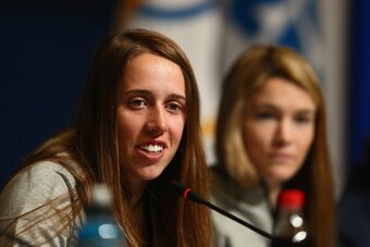 SOCHI, RUSSIA - FEBRUARY 07:  Freestyle Skier Maddie Bowman of the United States attends a press conference ahead of the Sochi 2014 Winter Olympics at the Main Press Center (MPC) at  on February 7, 2014 in Sochi, Russia.  (Photo by Clive Mason/Getty Image
